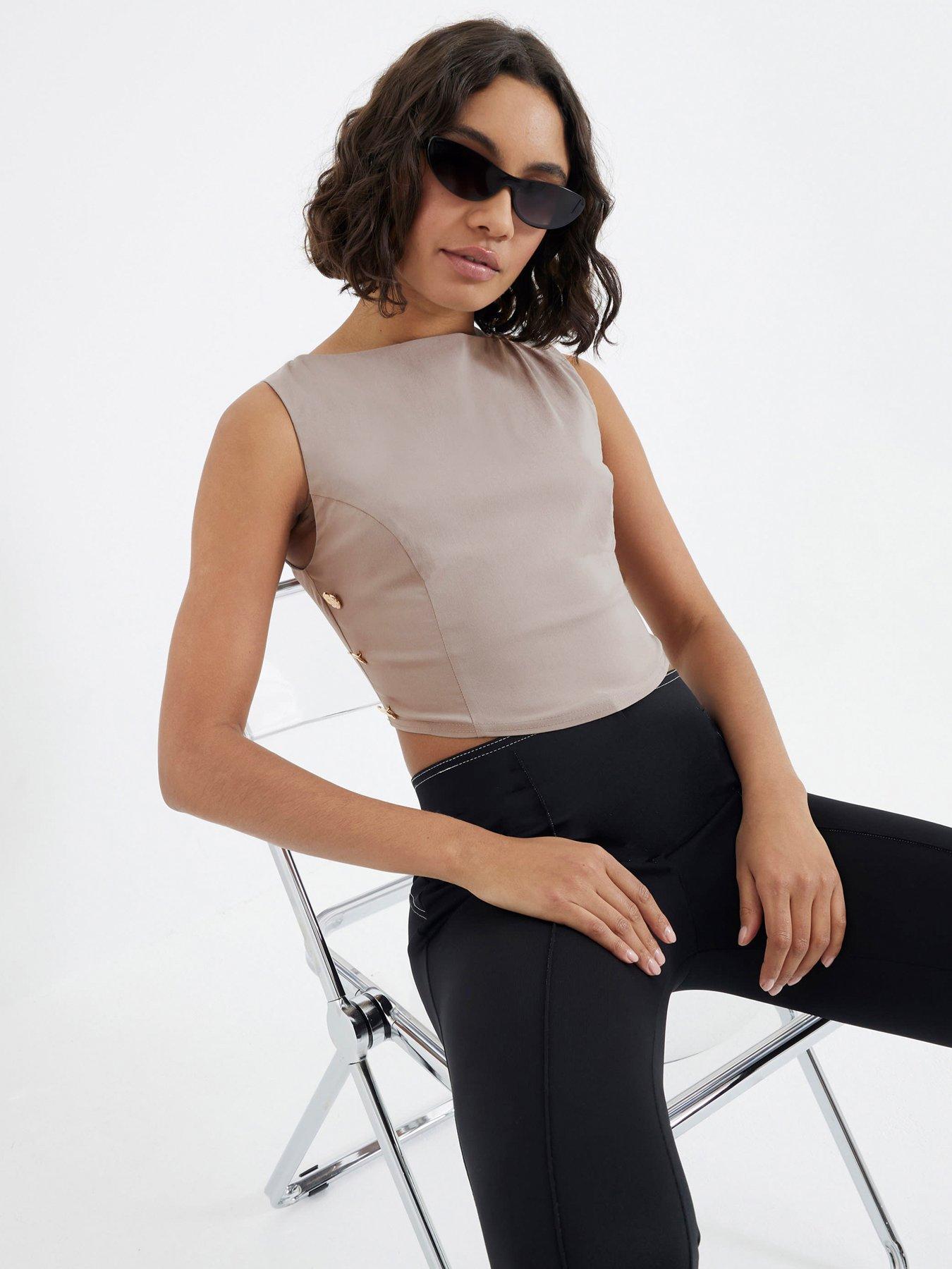 Image of River Island Button Crop Shell Top - Brown