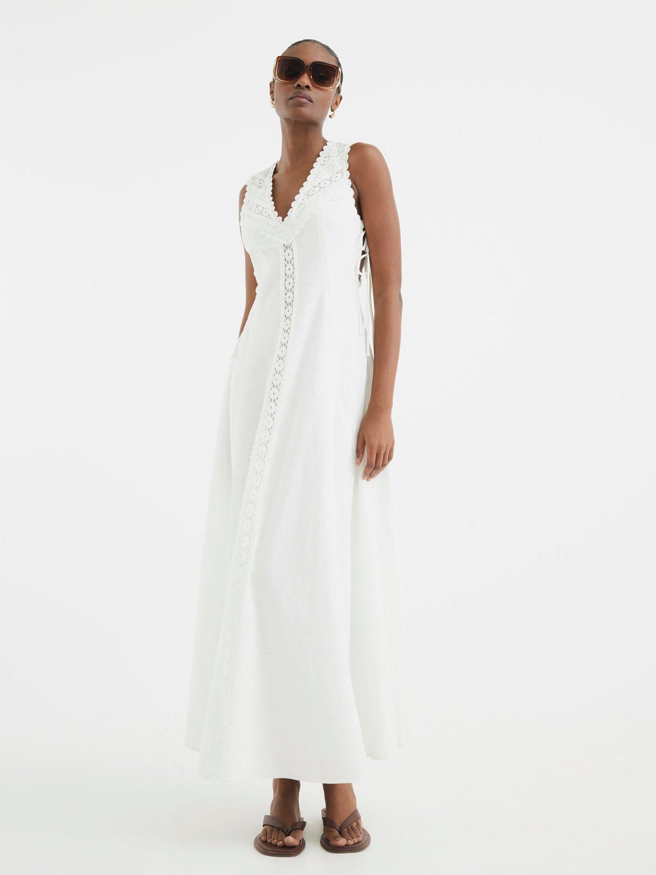 undefined Lace Insert Dress - White