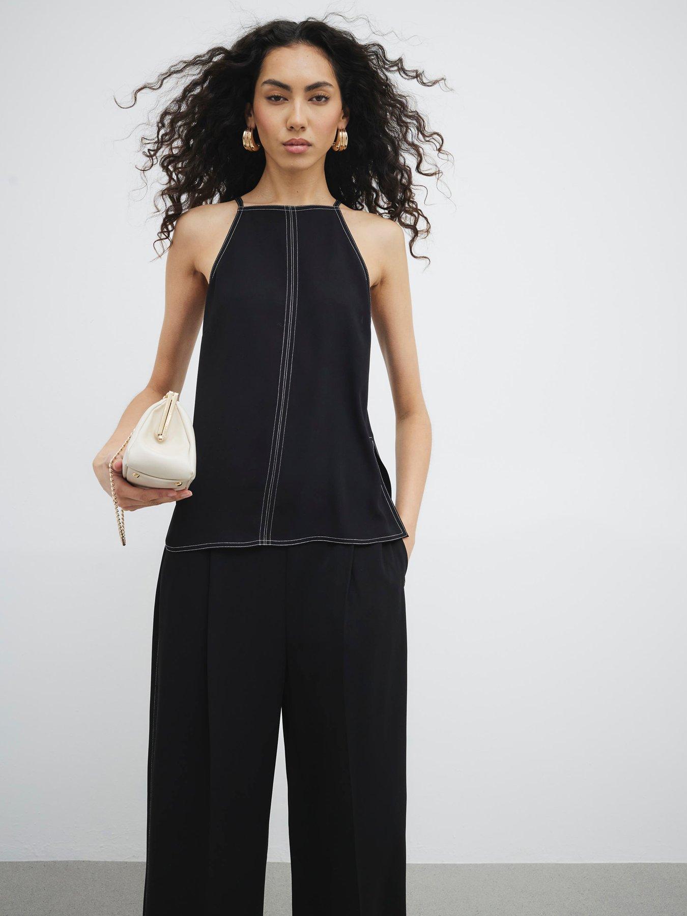 Image 1 of 4 of River Island Contrast Stitch Cami Top - Black