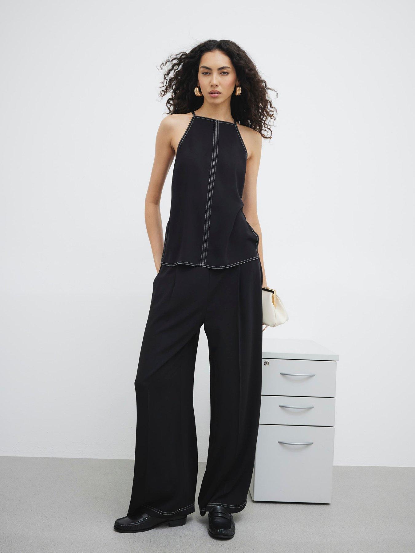 Image 3 of 4 of River Island Contrast Stitch Cami Top - Black