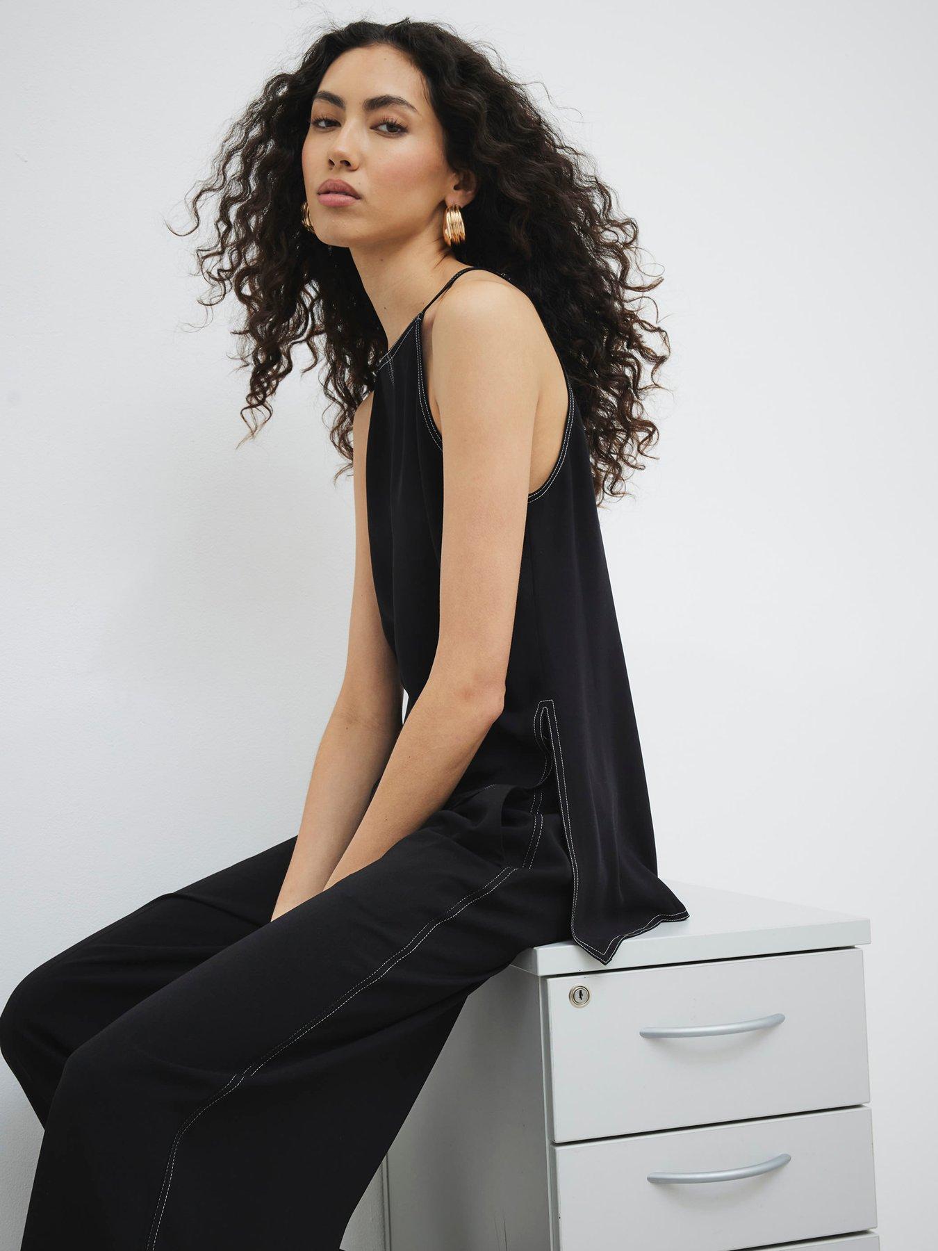 Image 4 of 4 of River Island Contrast Stitch Cami Top - Black