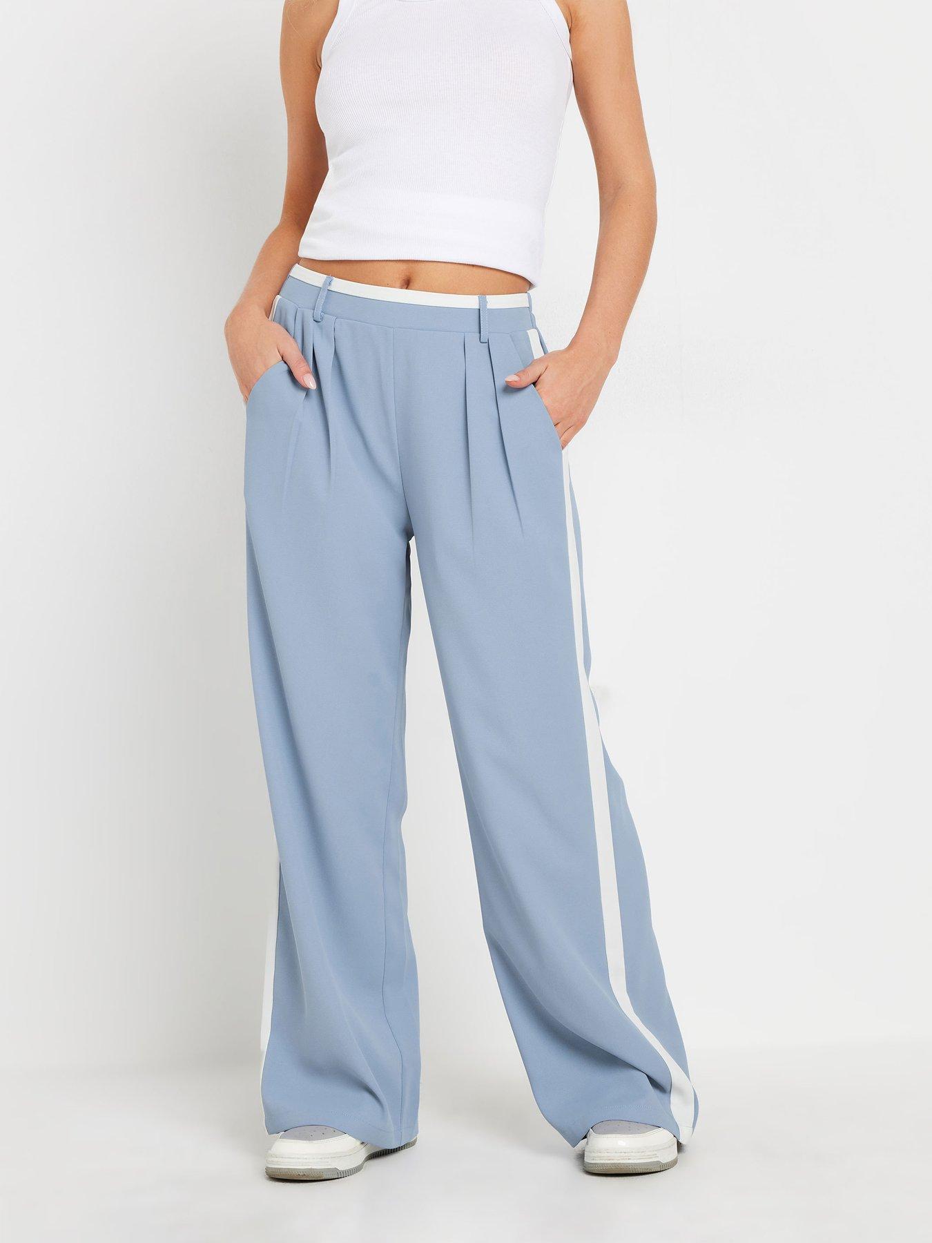 Image of PixieGirl Petite Contrast Side Stripe Wide Leg Trousers - Blue