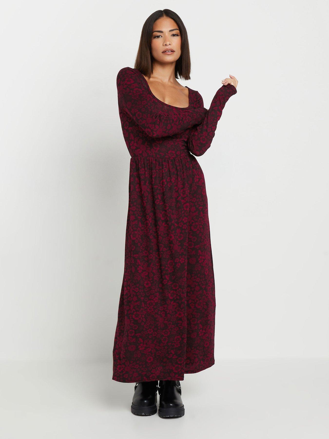 pixiegirl-petite-floral-long-sleeve-midi-dress-red