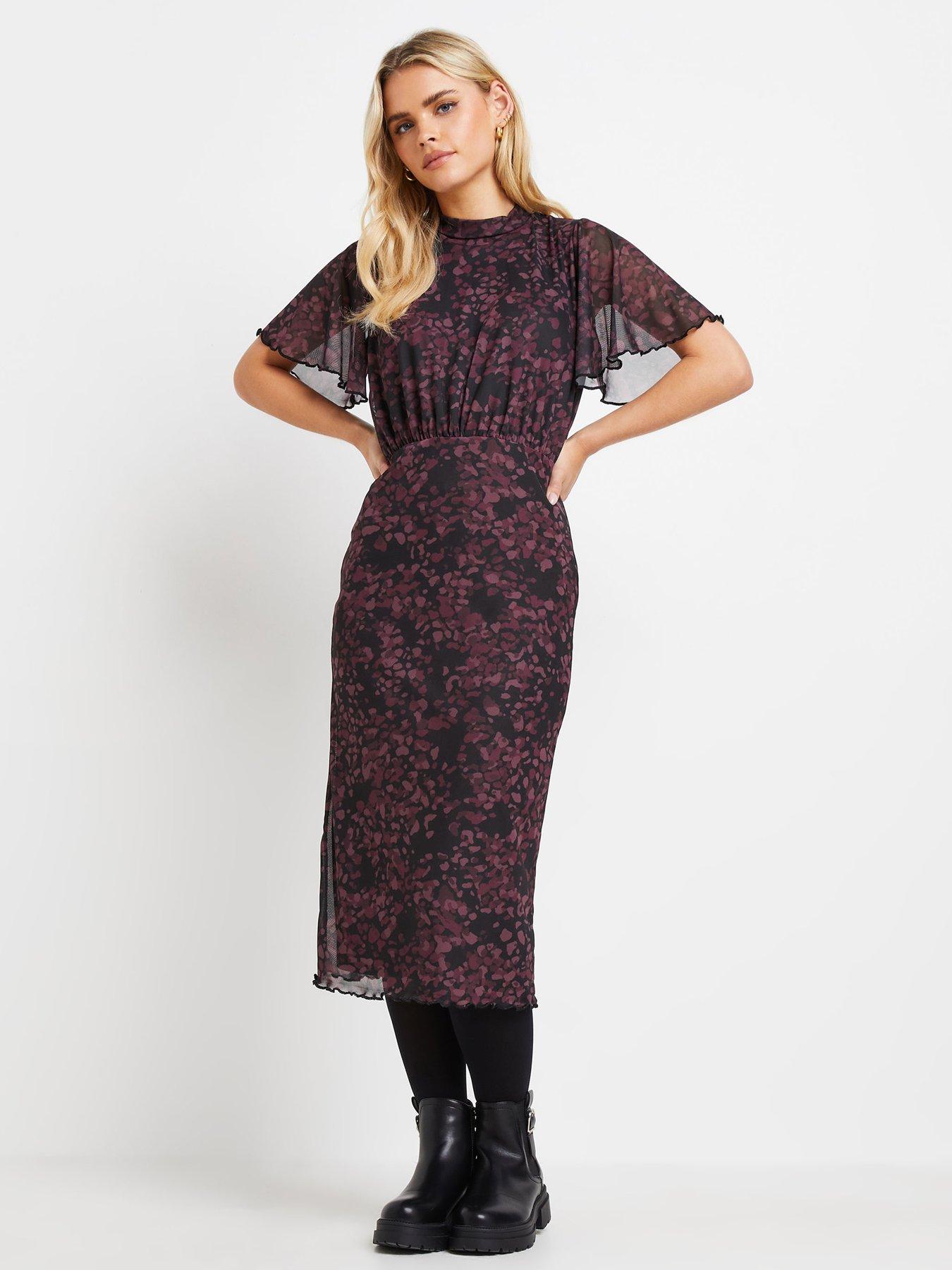 pixiegirl-petite-animal-mesh-midi-dress-red