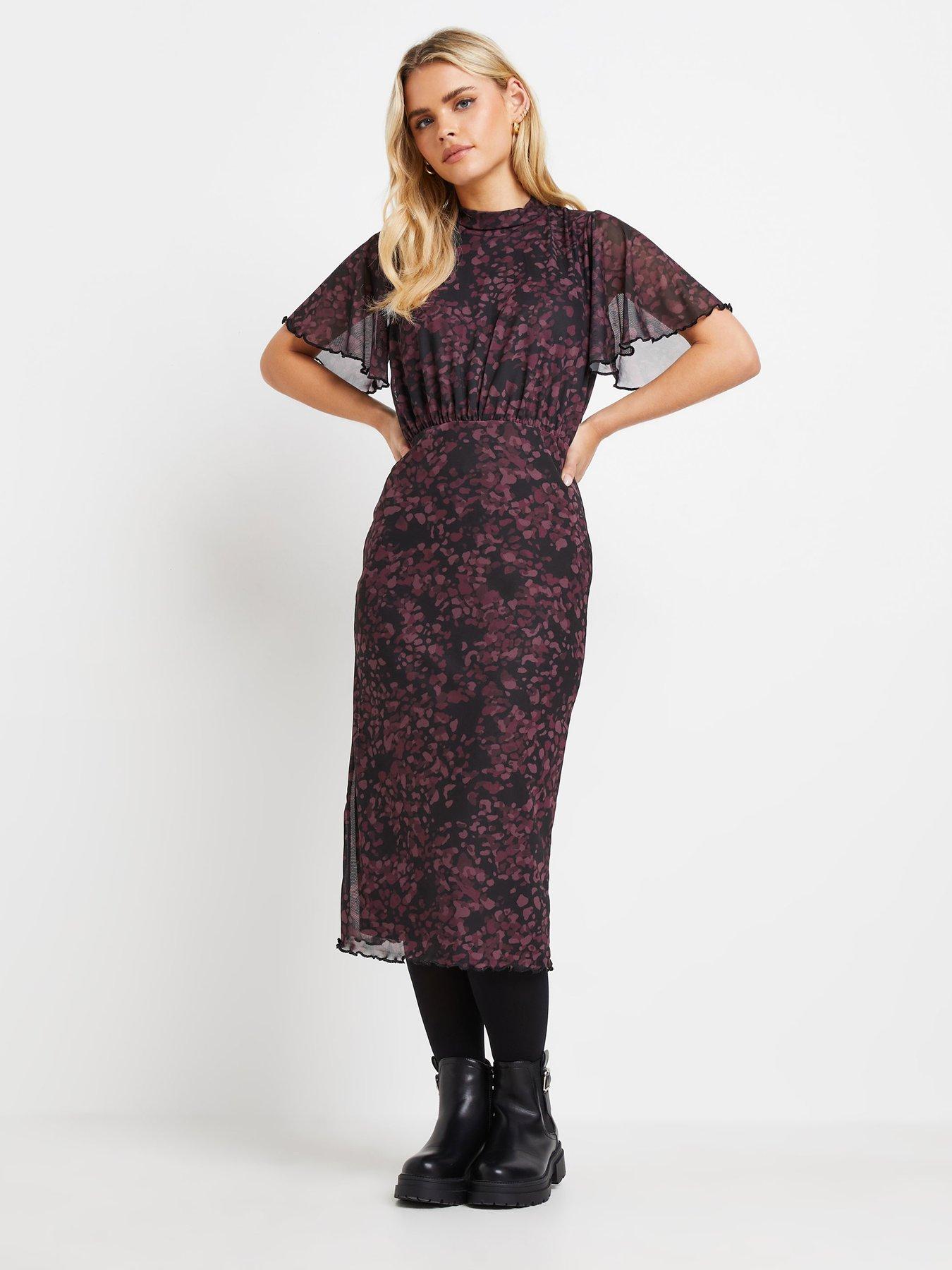 PixieGirl Petite Animal Mesh Midi Dress - Red