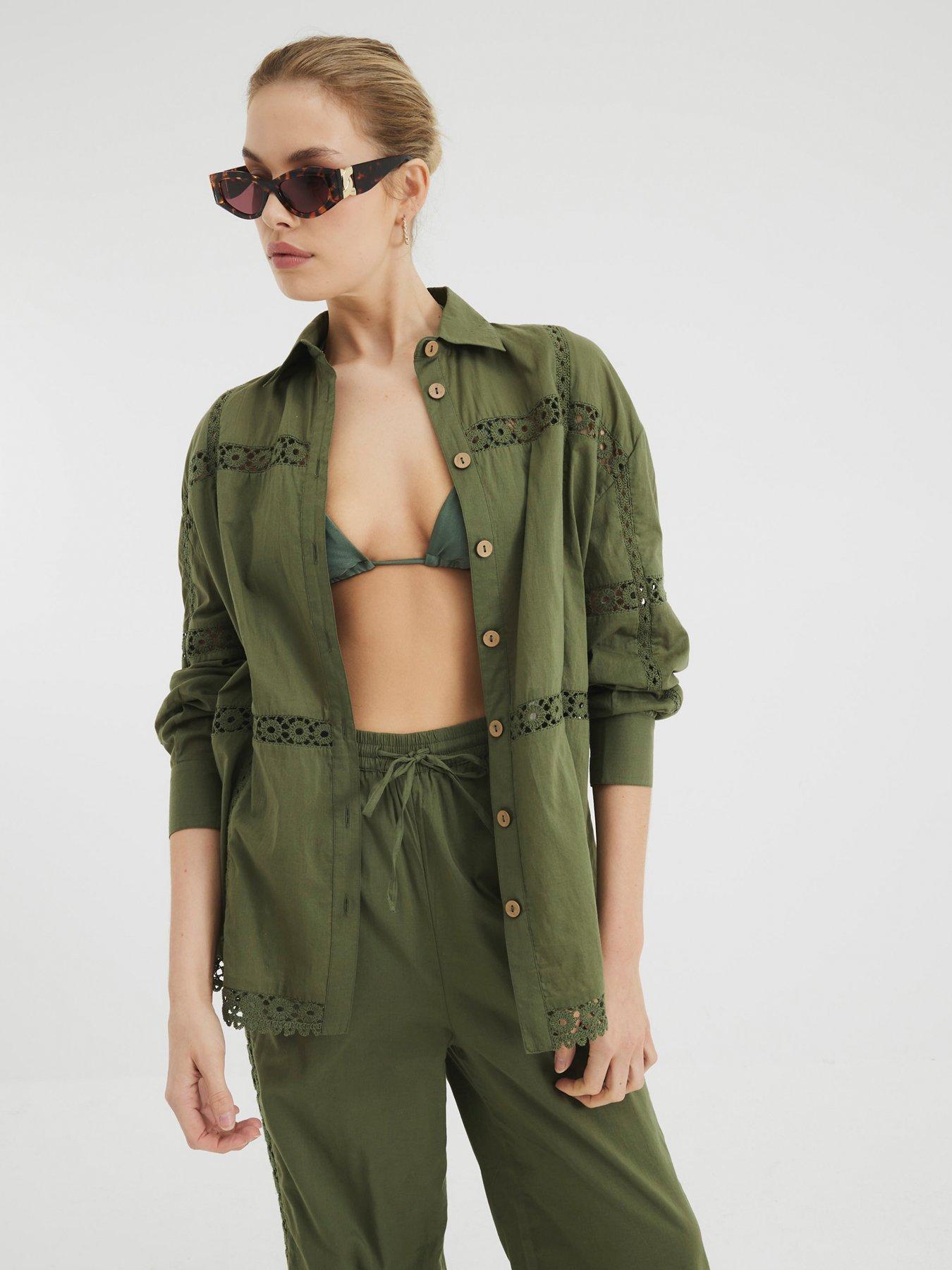 Image 1 of 5 of River Island Lace Insert Shirt - Green
