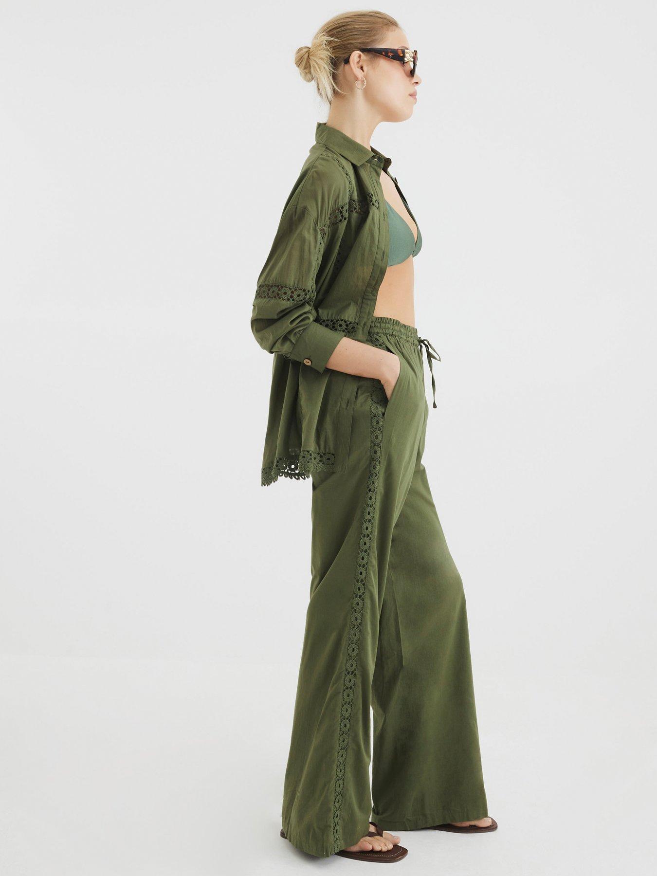 Image 2 of 5 of River Island Lace Insert Shirt - Green