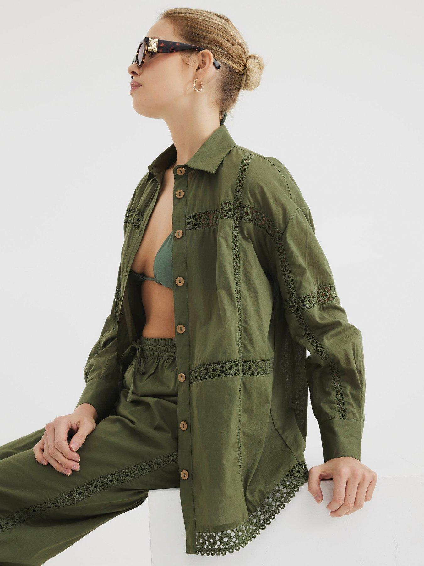 Image 3 of 5 of River Island Lace Insert Shirt - Green