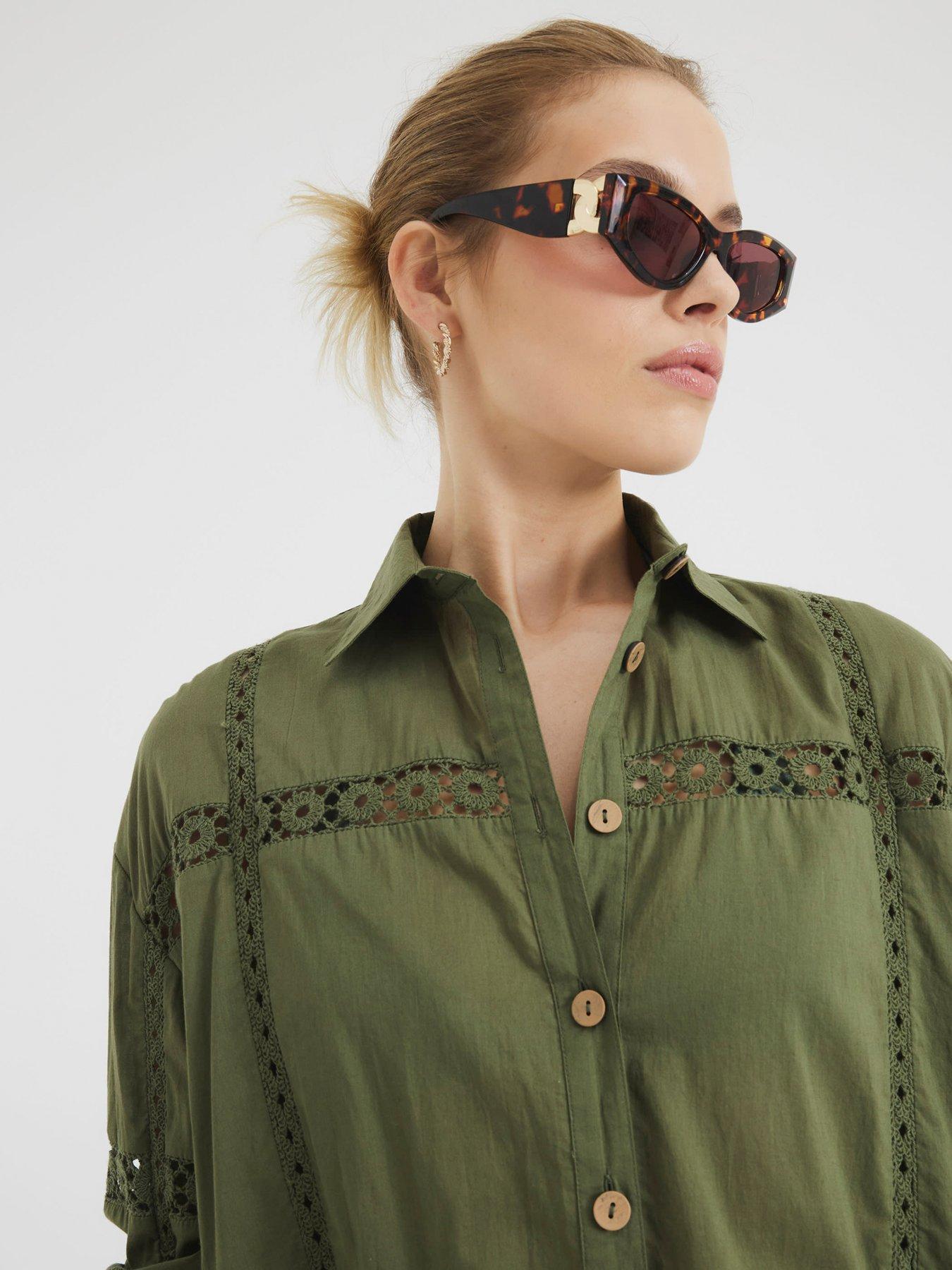 Image 4 of 5 of River Island Lace Insert Shirt - Green