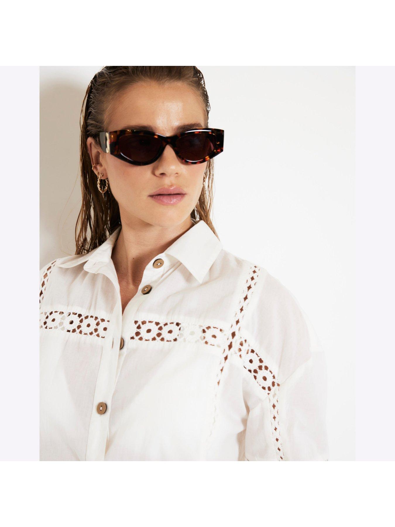 Image 2 of 5 of River Island Lace Insert Shirt - White