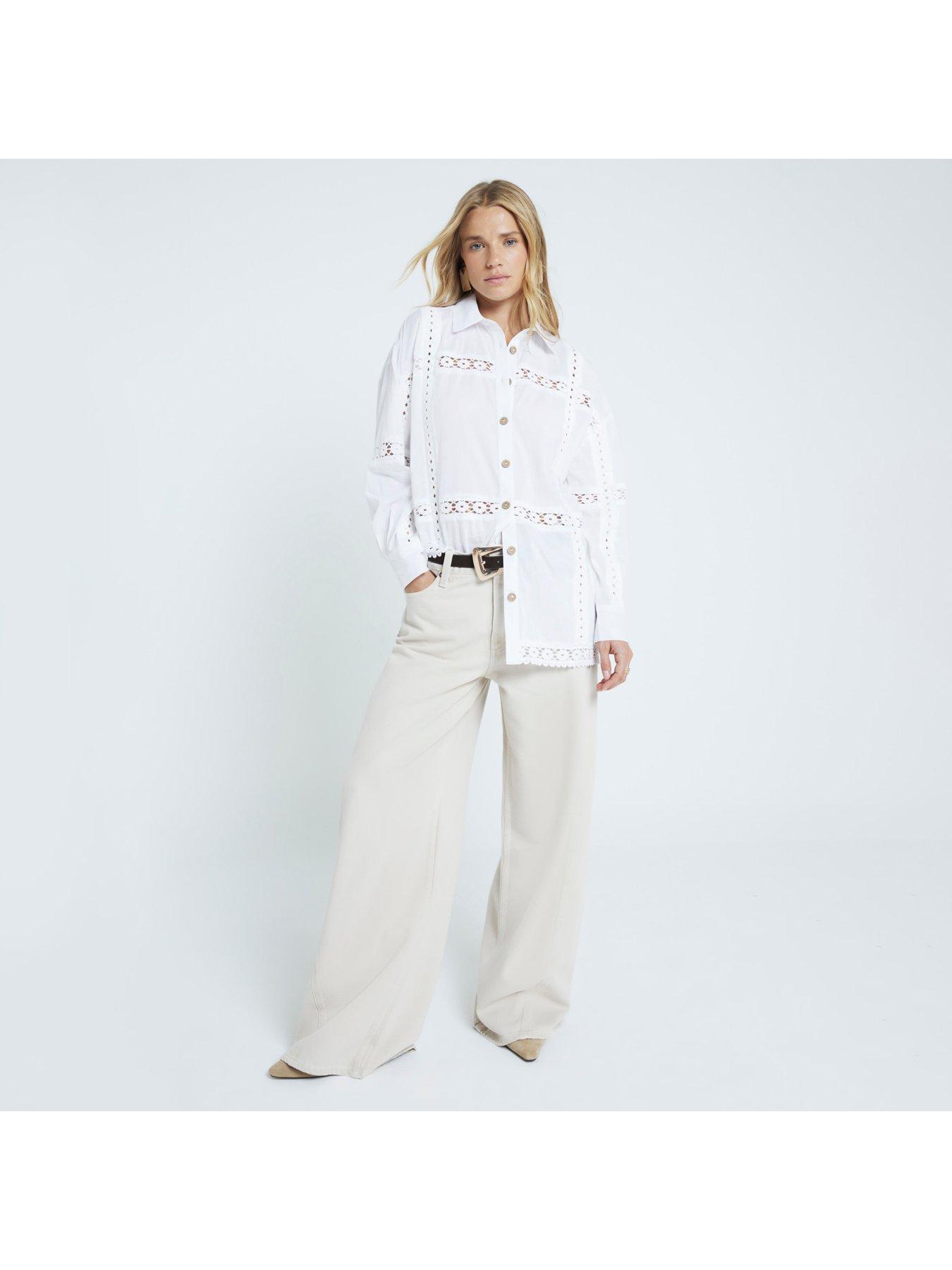 Image 5 of 5 of River Island Lace Insert Shirt - White