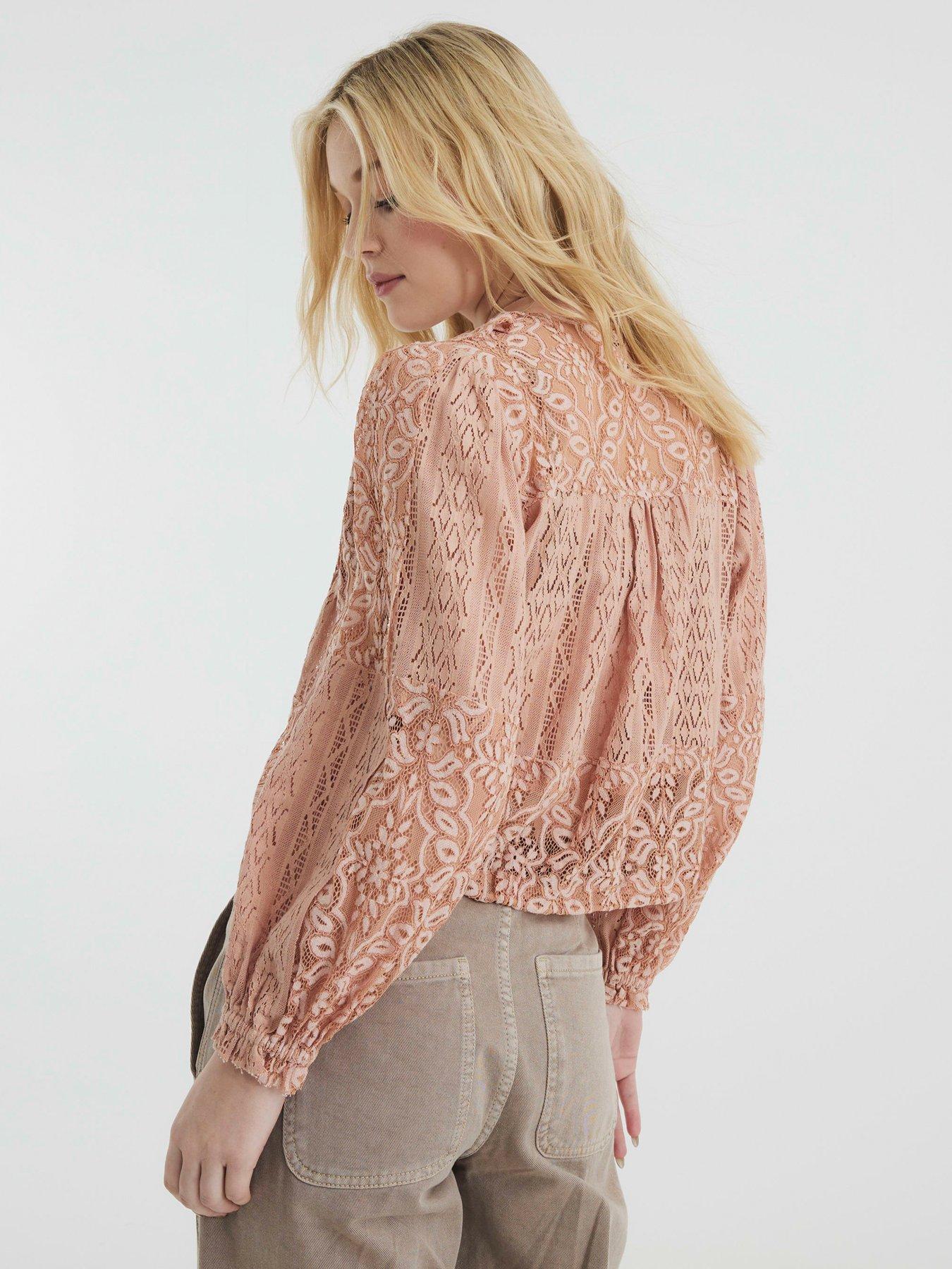 Image 2 of 4 of River Island All Over Lace Ruffle Top - Pink