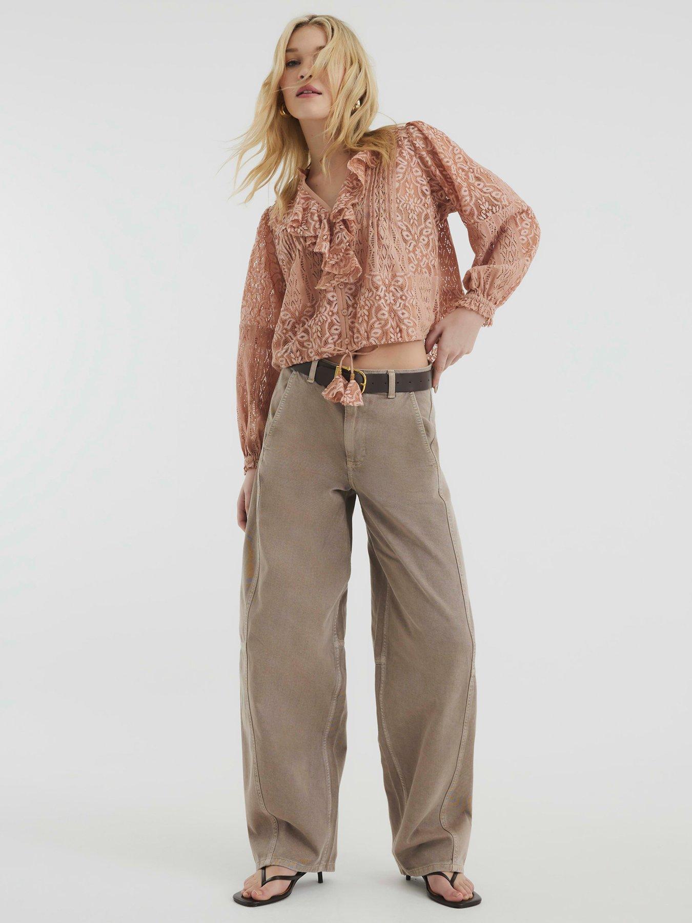 Image 3 of 4 of River Island All Over Lace Ruffle Top - Pink