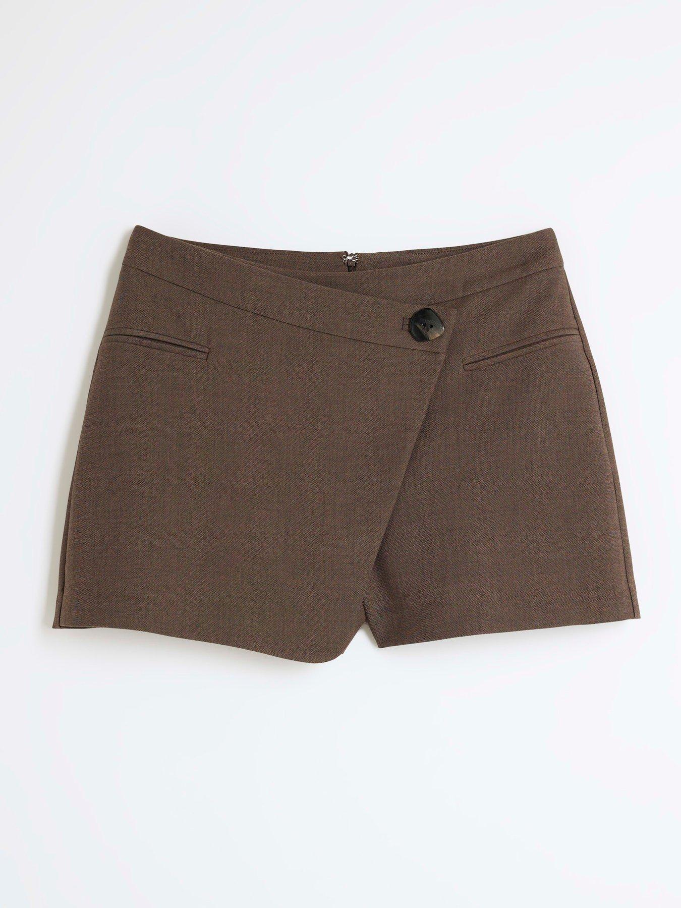 Image 5 of 6 of River Island Asymmetric Button Front Wrap Skirt - Brown