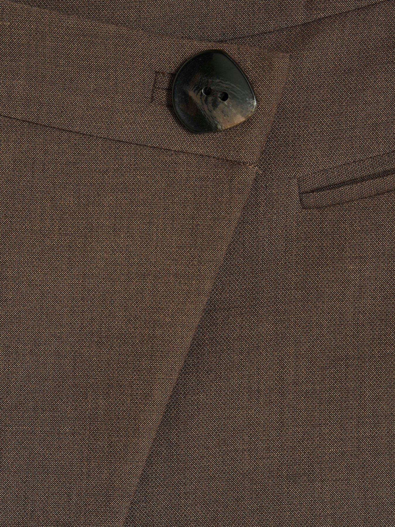 Image 6 of 6 of River Island Asymmetric Button Front Wrap Skirt - Brown