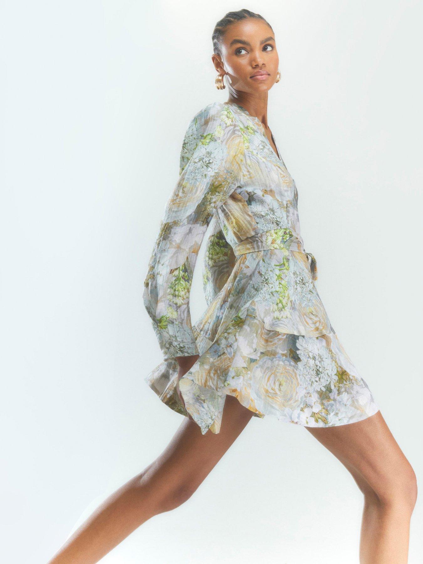 Image 1 of 6 of River Island Printed Mini Dress - Bright Blue