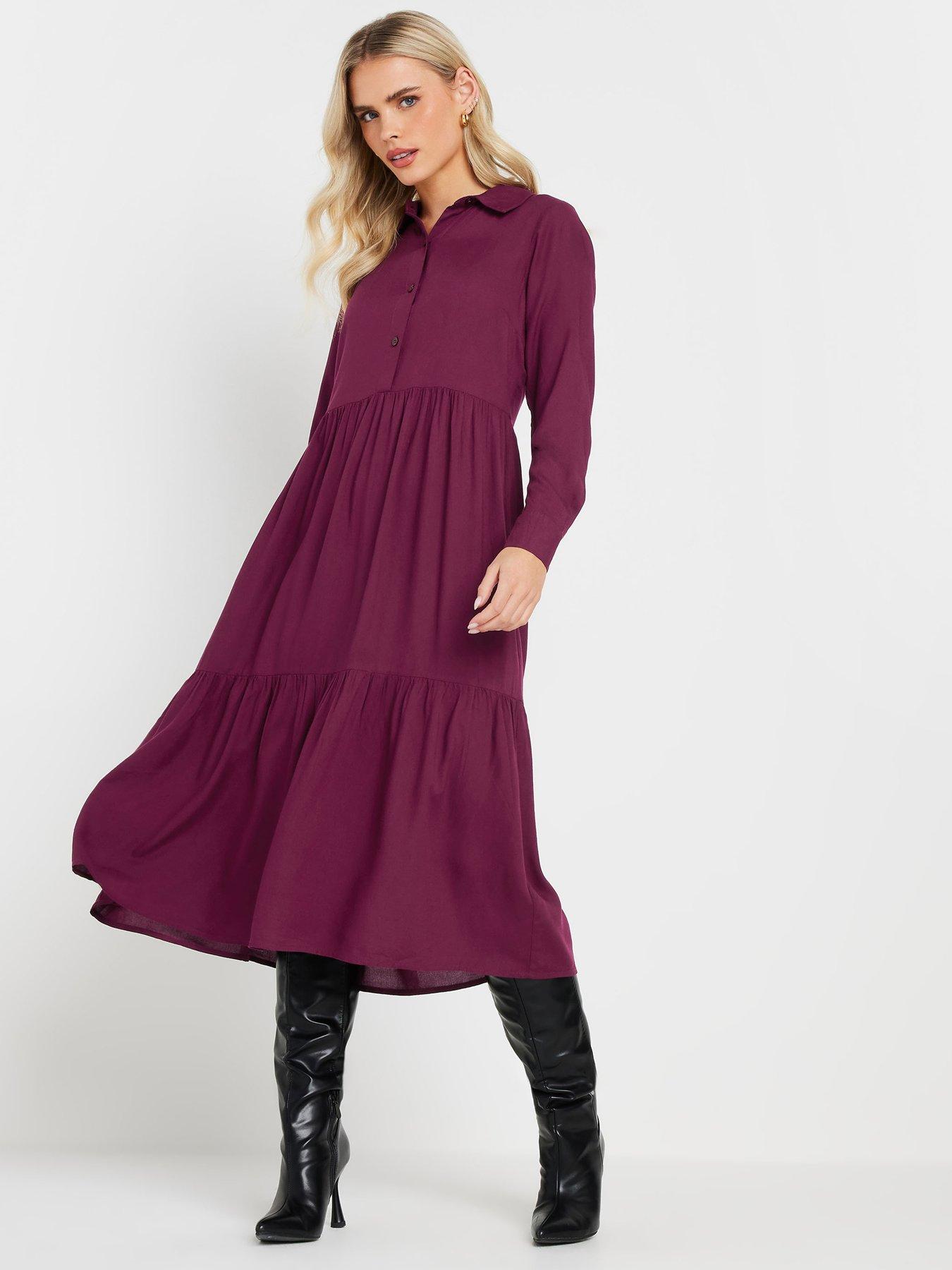 pixiegirl-petite-long-sleeve-smock-button-midi-dress-redfront