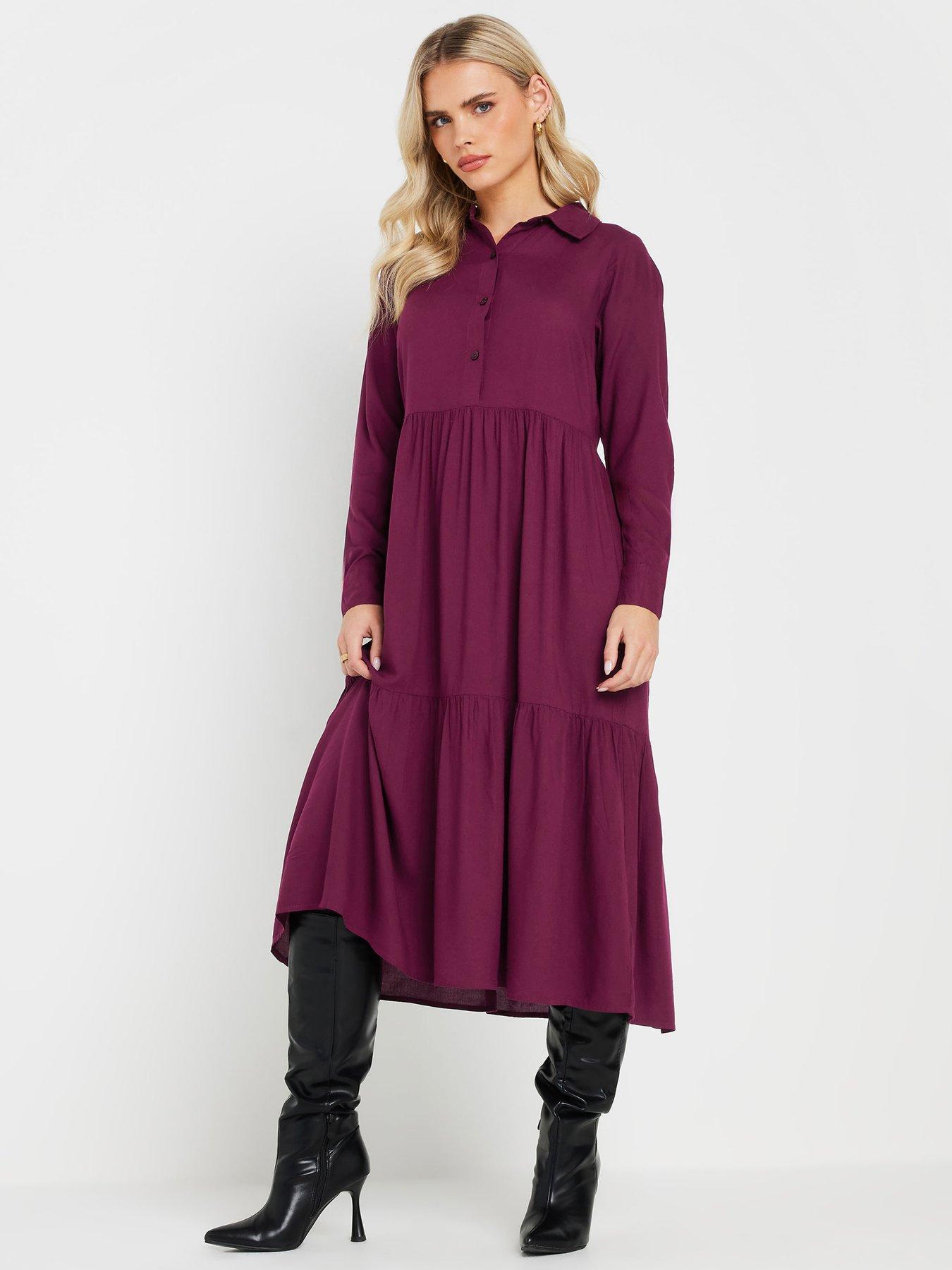 pixiegirl-petite-long-sleeve-smock-button-midi-dress-redback