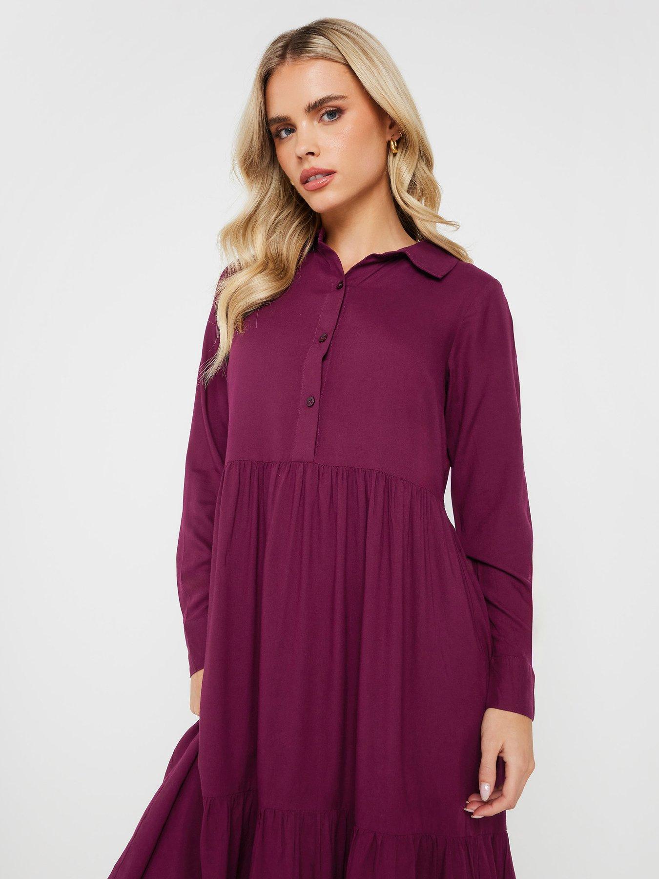 pixiegirl-petite-long-sleeve-smock-button-midi-dress-redoutfit