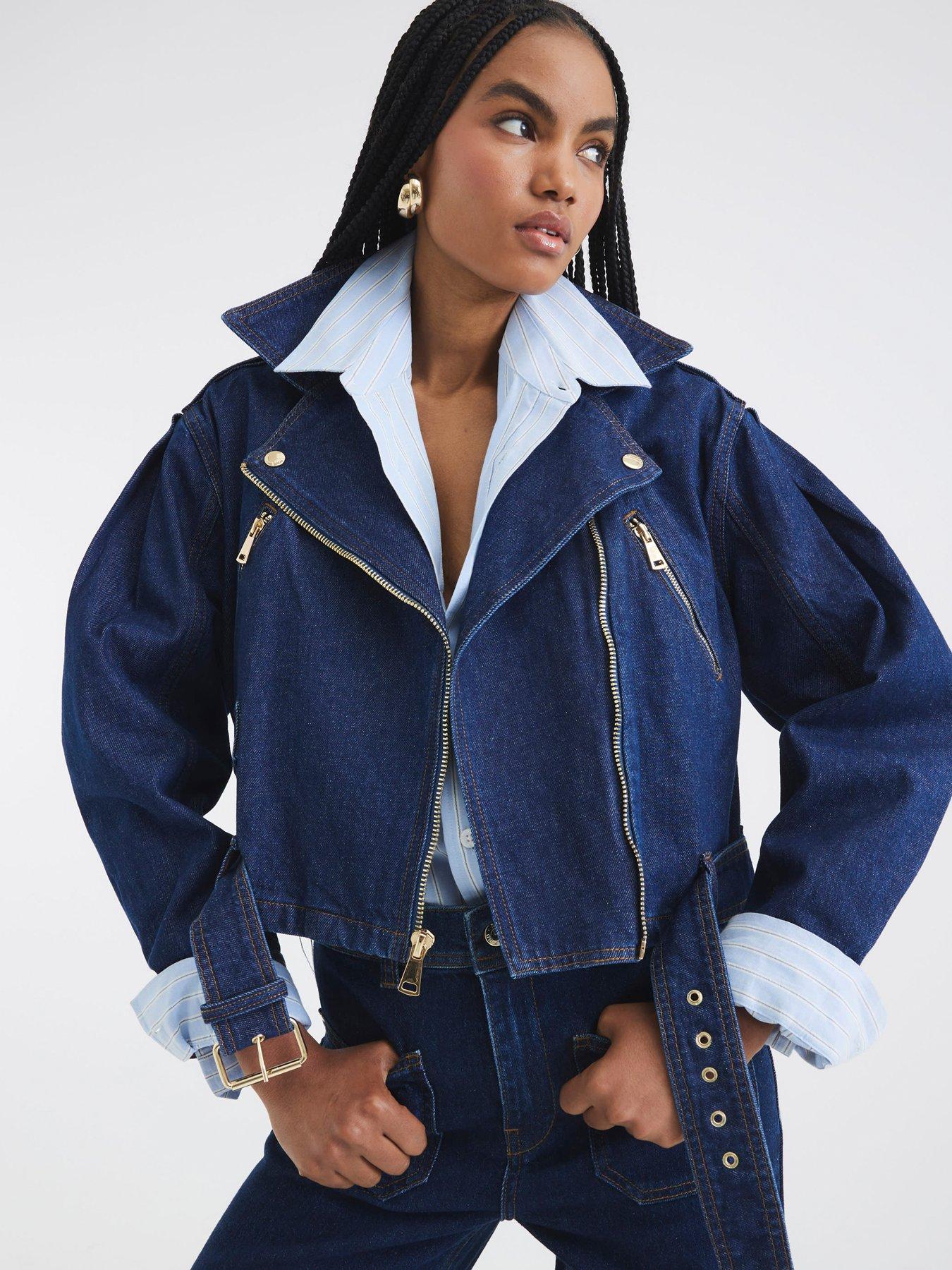 Image of River Island Denim Biker Jacket - Denim - Blue