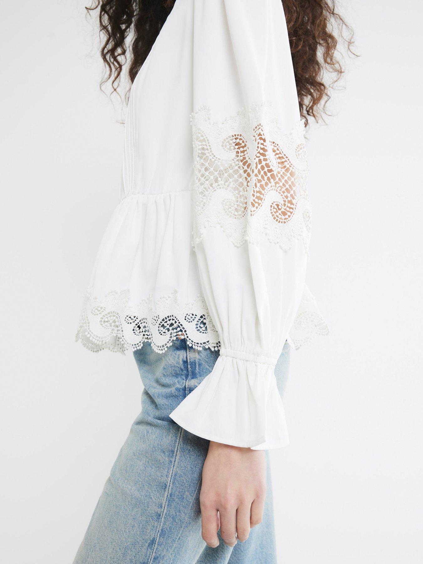 Image 3 of 5 of River Island Pintuck Detail Peplum Blouse - White