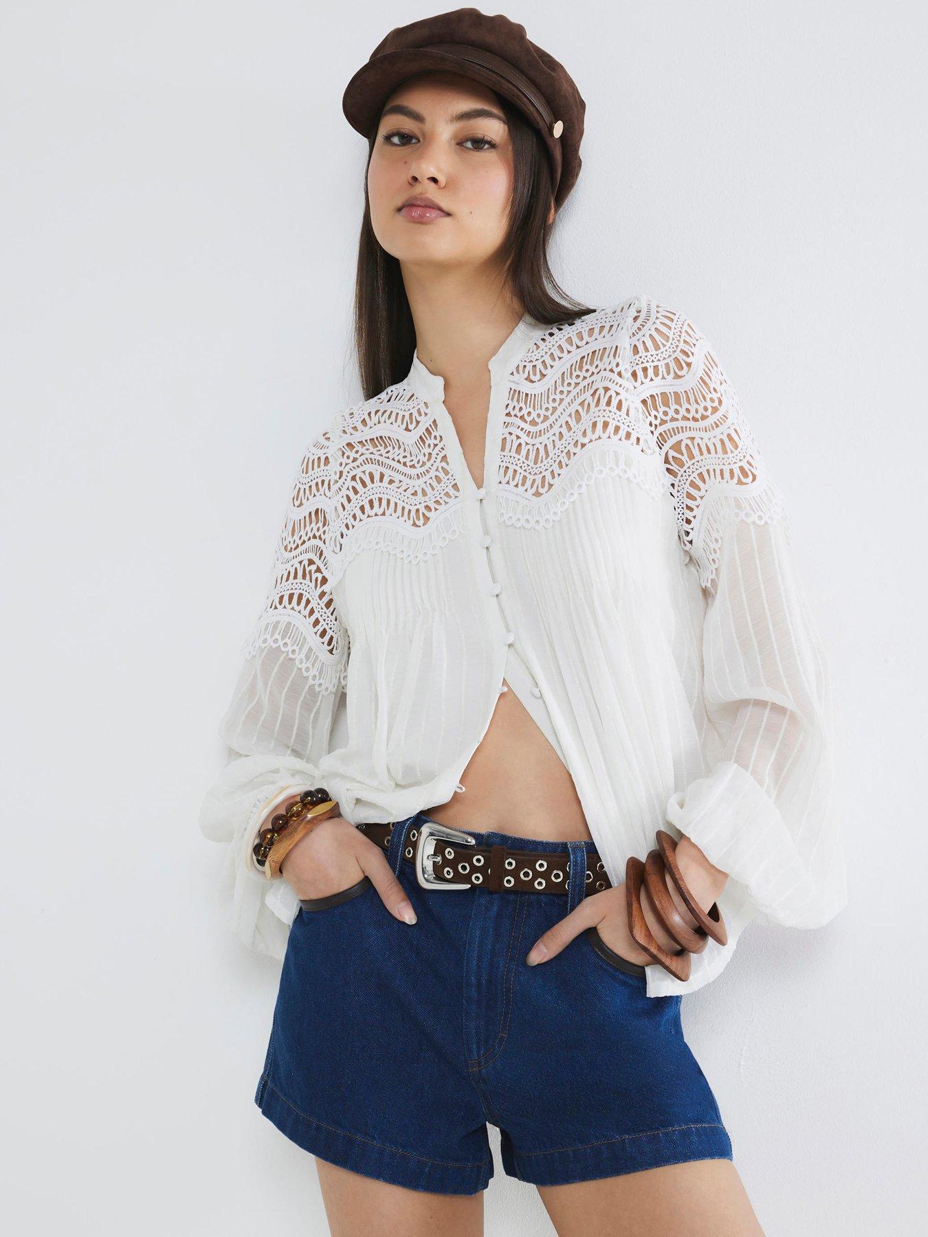 Image 1 of 4 of River Island Frill Yoke Blouse - White