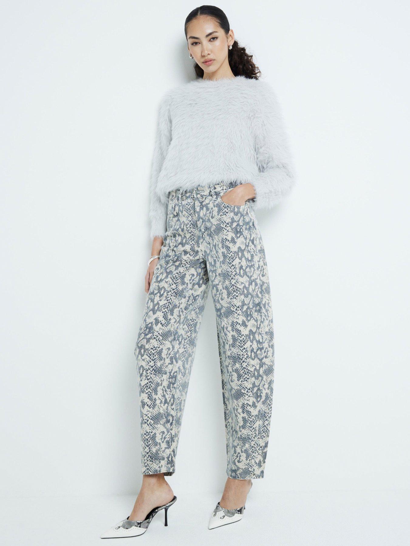 river-island-seamed-barrel-snake-print-jean-cream