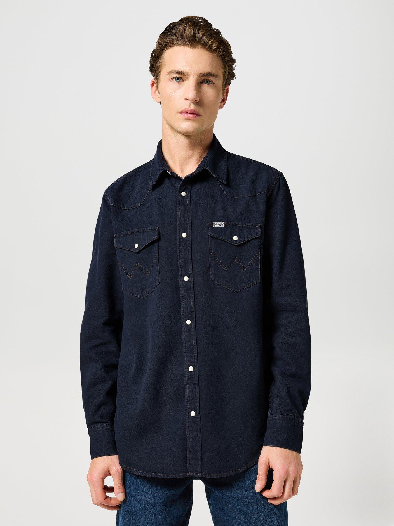 wrangler-long-sleeve-western-denim-shirt--dark-blue