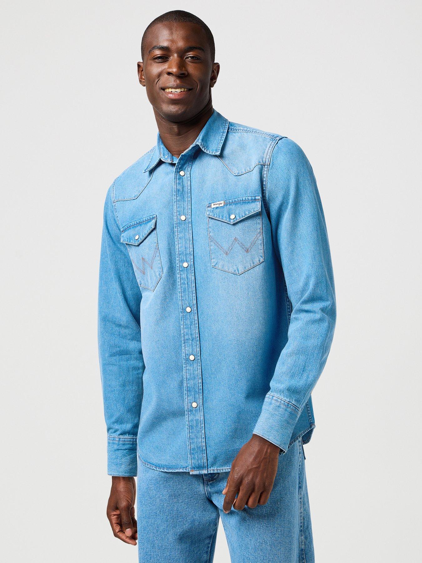 wrangler-long-sleeve-western-denim-shirt--blue