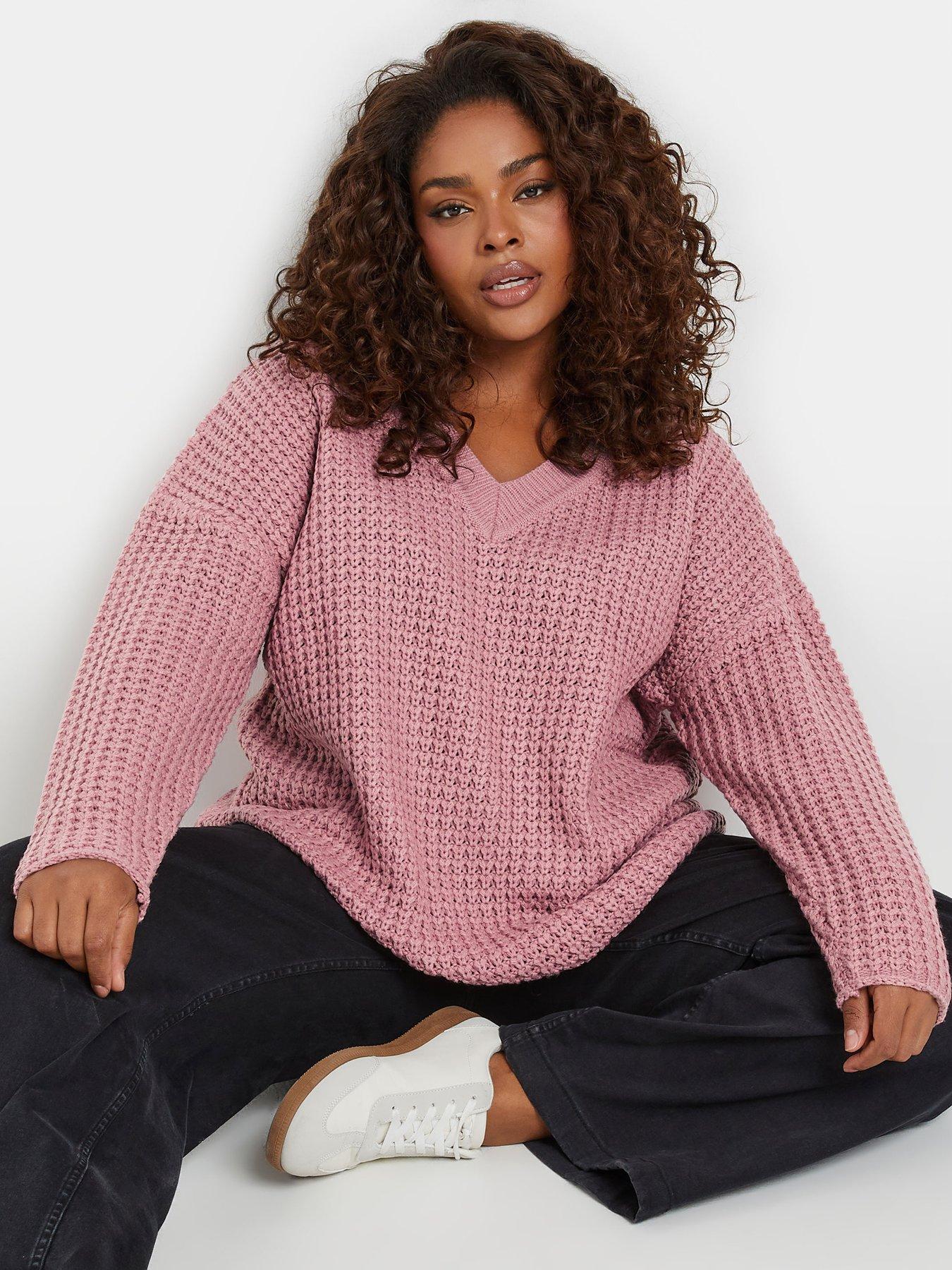 undefined Curve Waffle V Neck Jumper - Pink