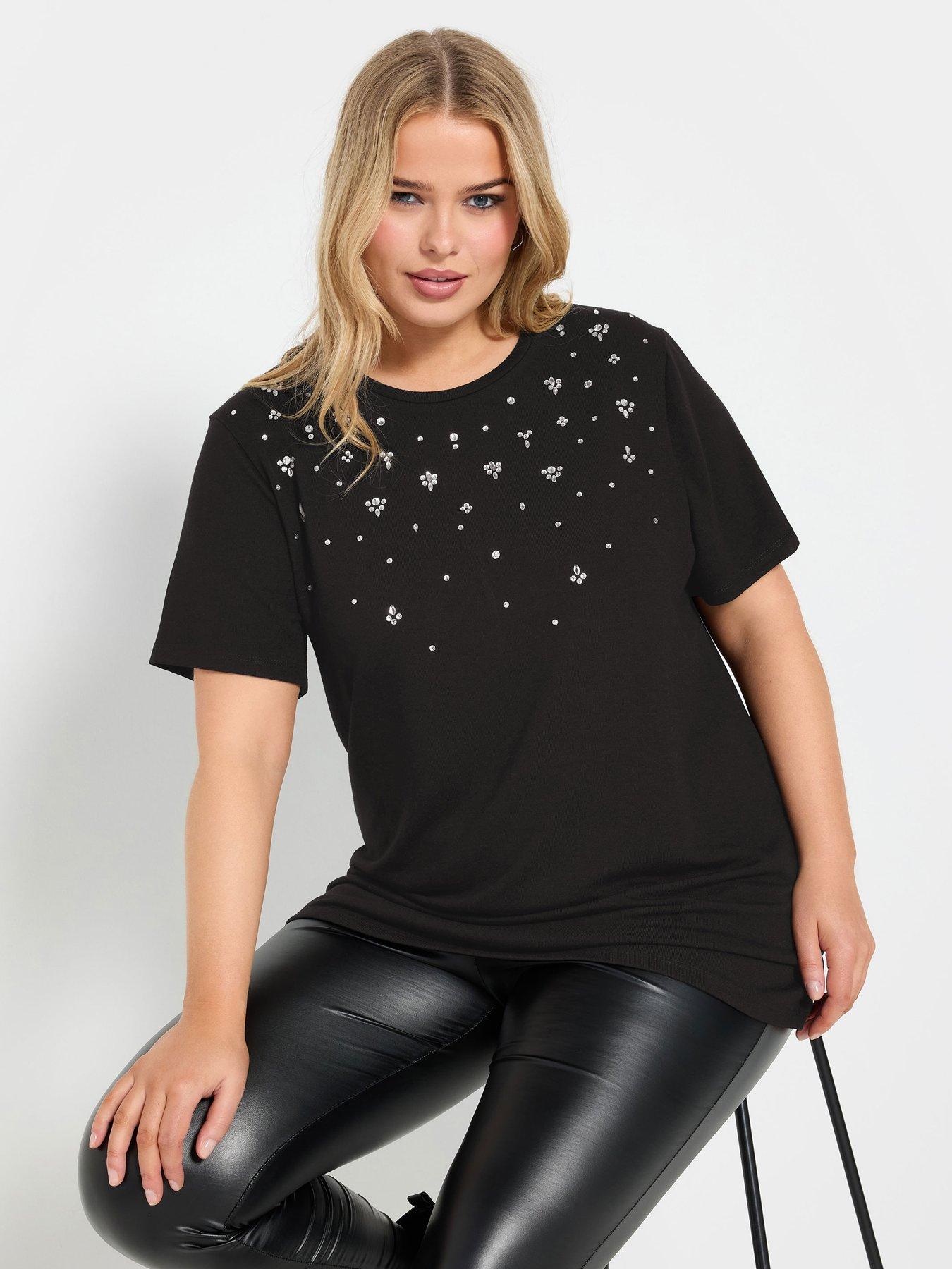 yours-curve-knitted-gem-t-shirt-black