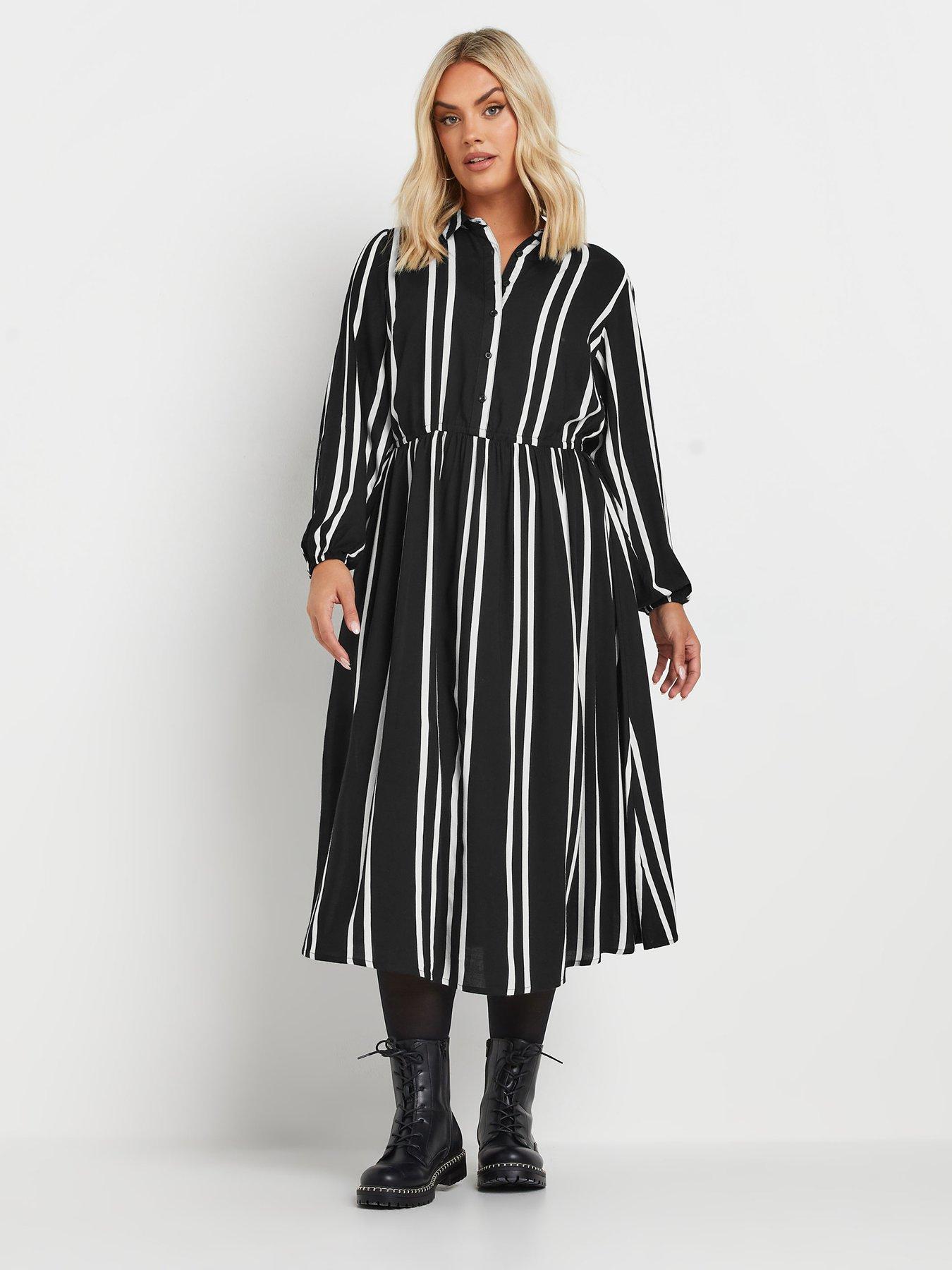 yours-curve-long-sleeve-stripe-shirt-dress-black