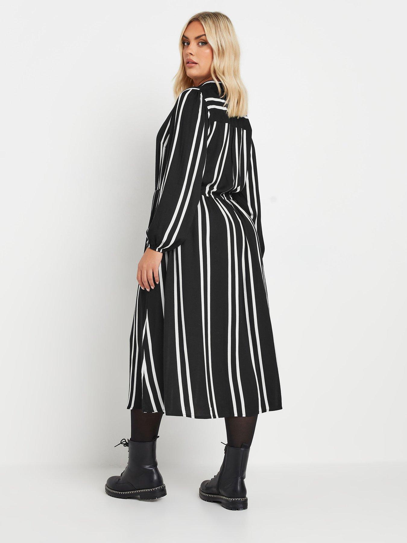 yours-curve-long-sleeve-stripe-shirt-dress-blackstillFront