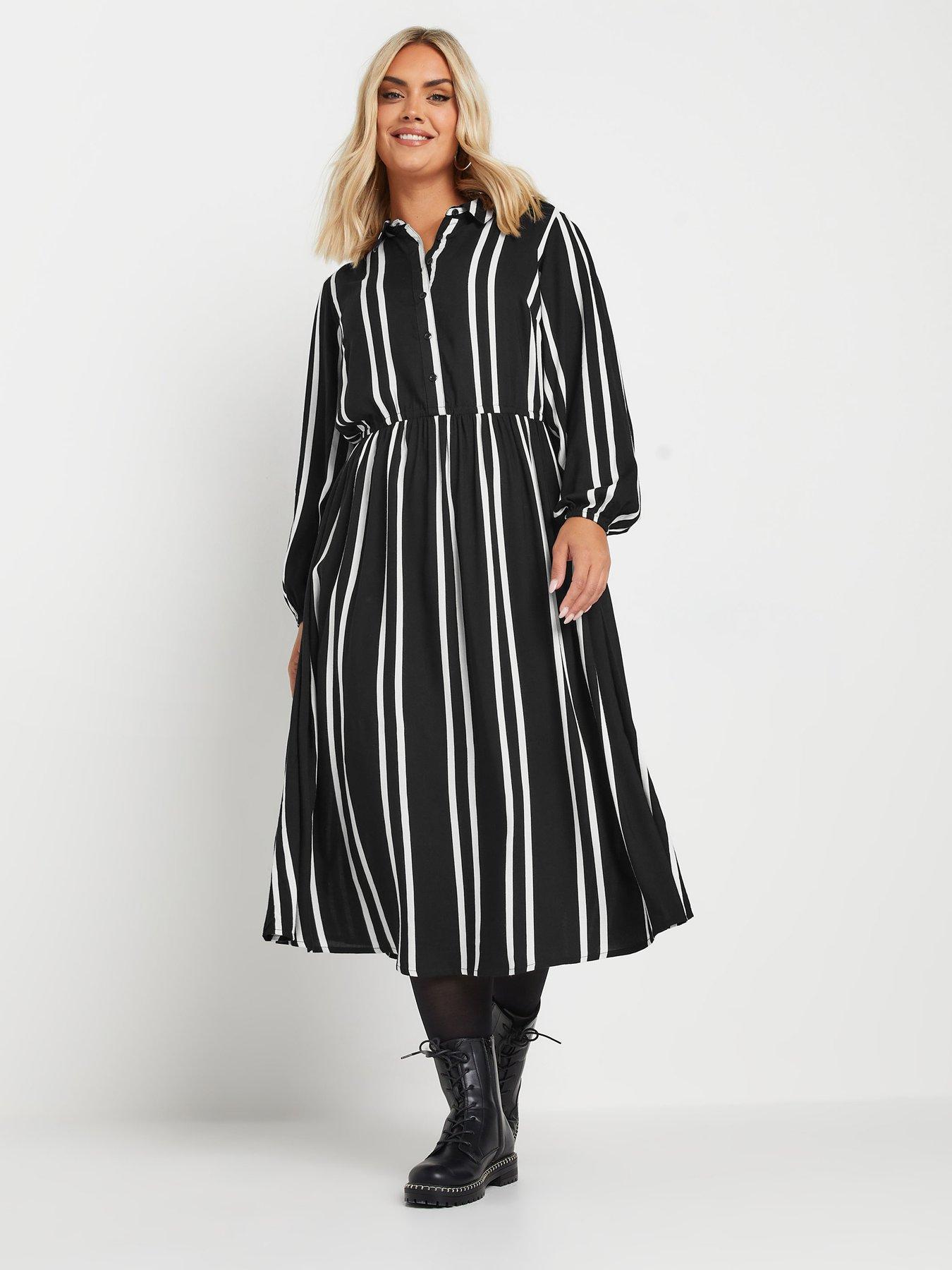 yours-curve-long-sleeve-stripe-shirt-dress-blackback