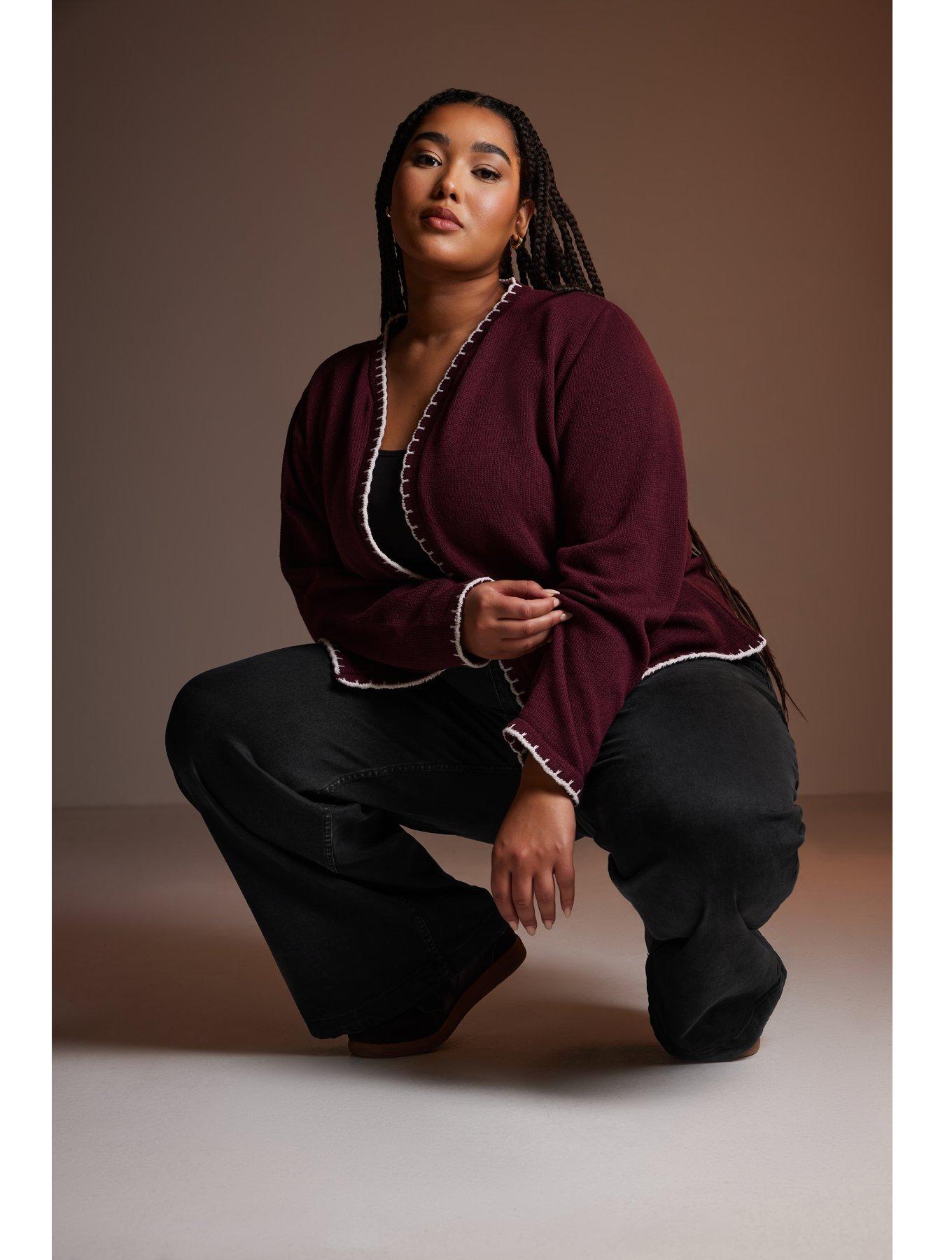 Yours Curve Scalloped Edge Short Cardigan - Purple