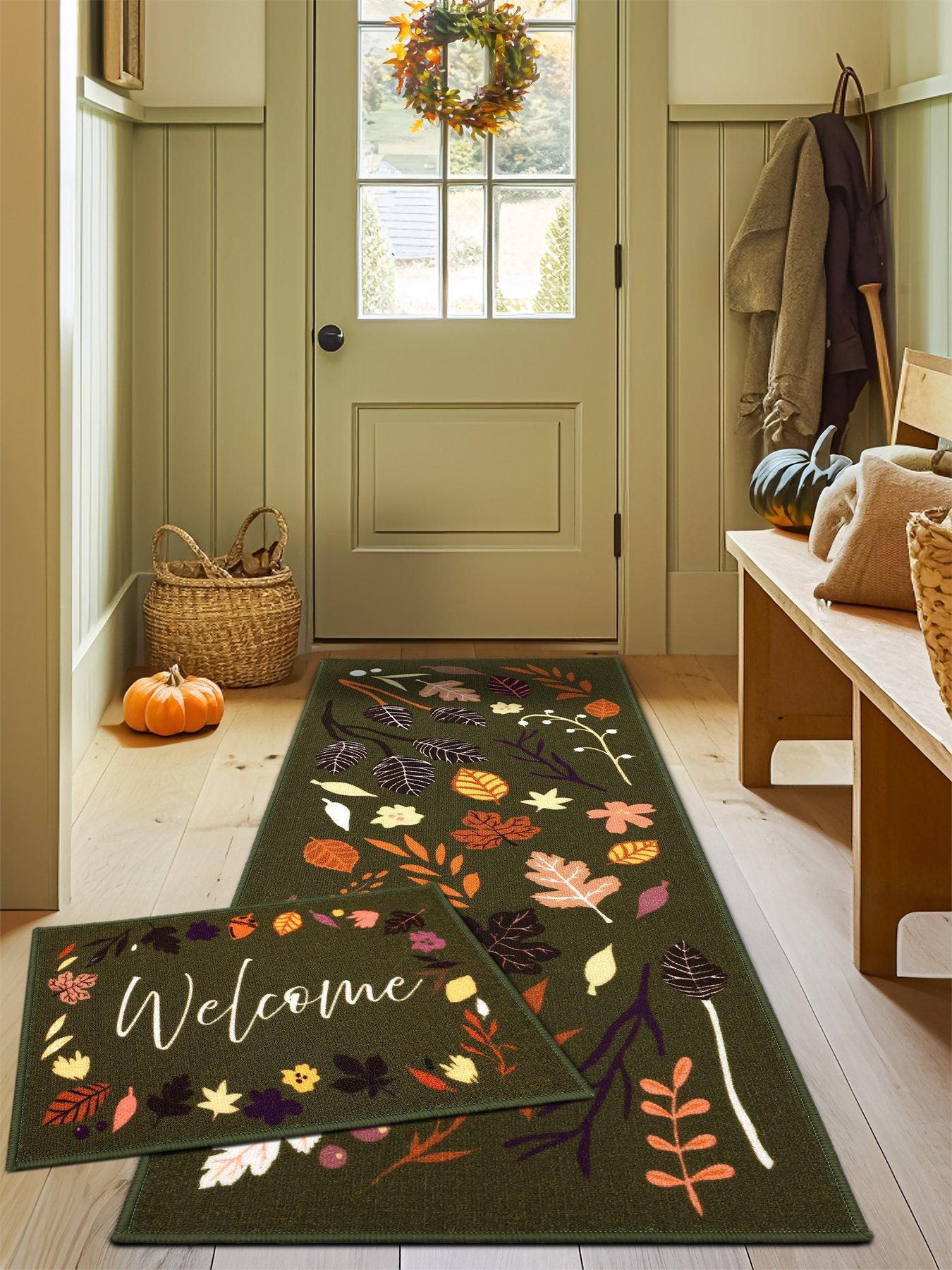 very-home-khaki-autumn-leaf-runner-mat