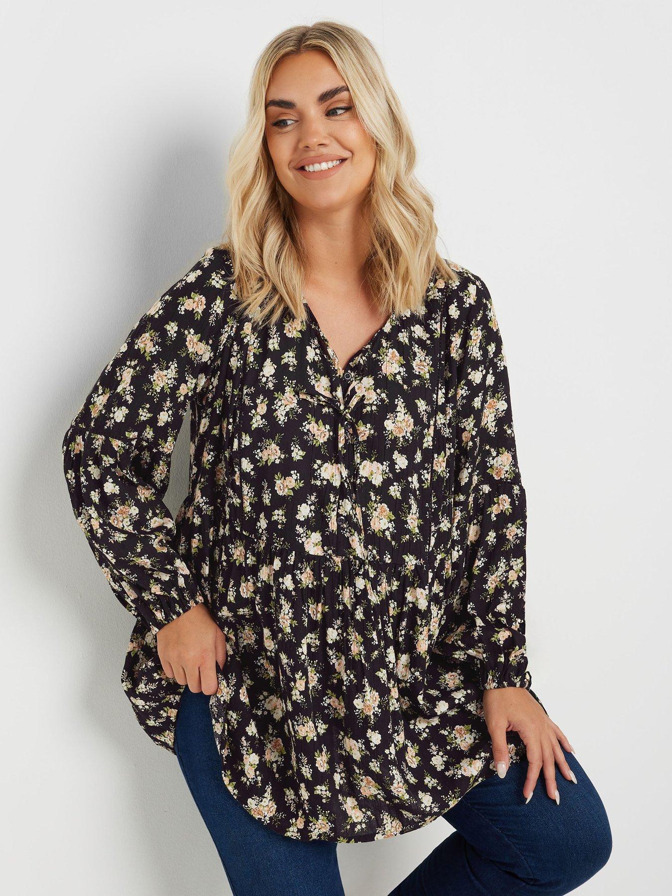 Image 1 of 4 of Yours Curve Crinkle Gypsy Tunic - Black