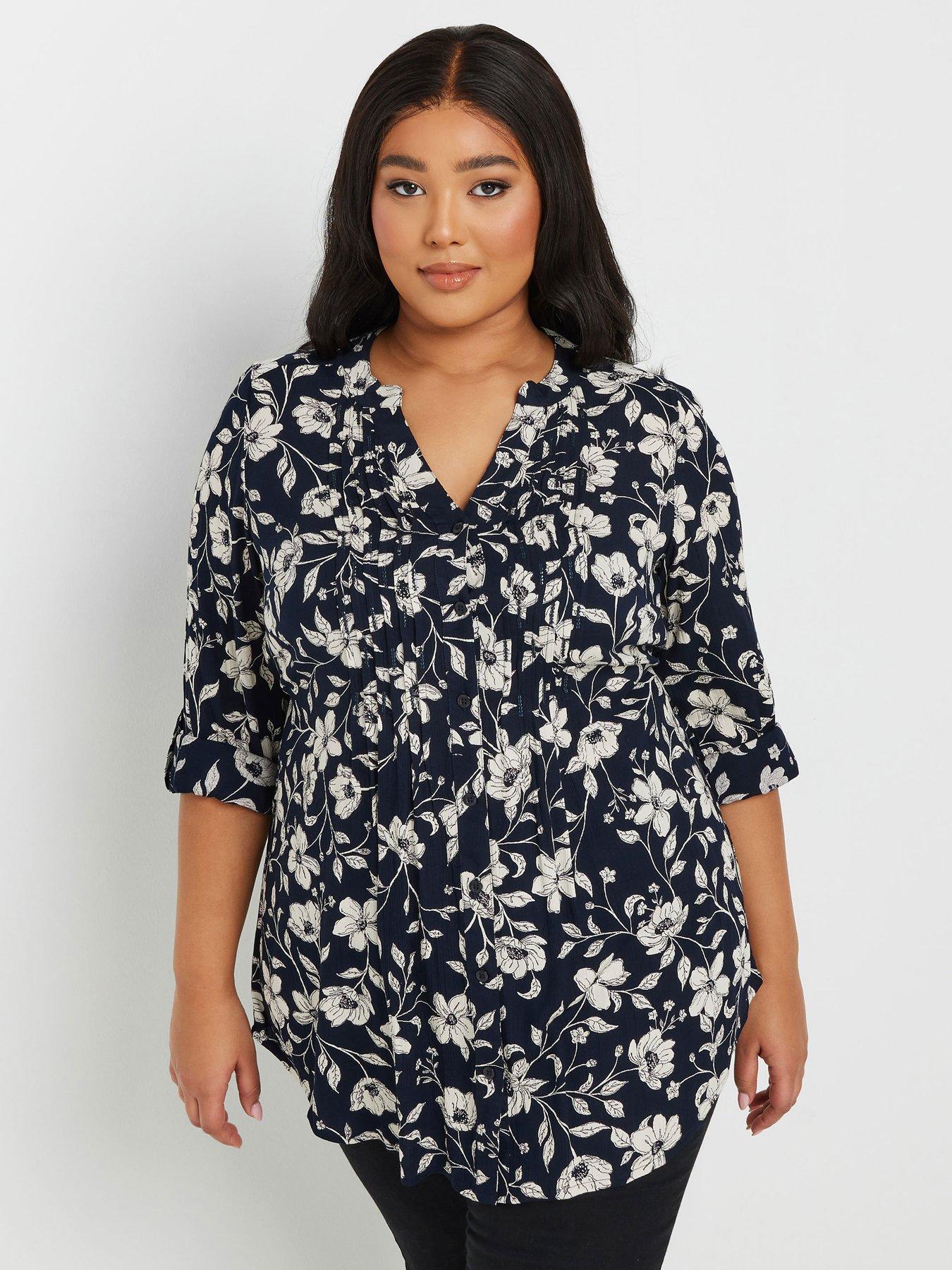 Image 1 of 4 of Yours Curve Pintuck Blouse - Blue