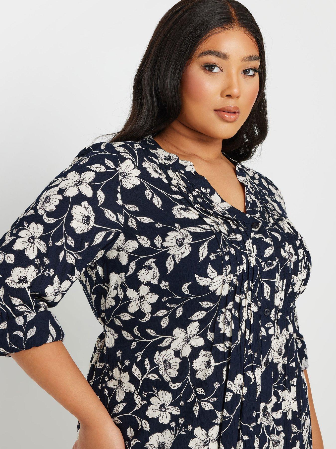 Image 4 of 4 of Yours Curve Pintuck Blouse - Blue