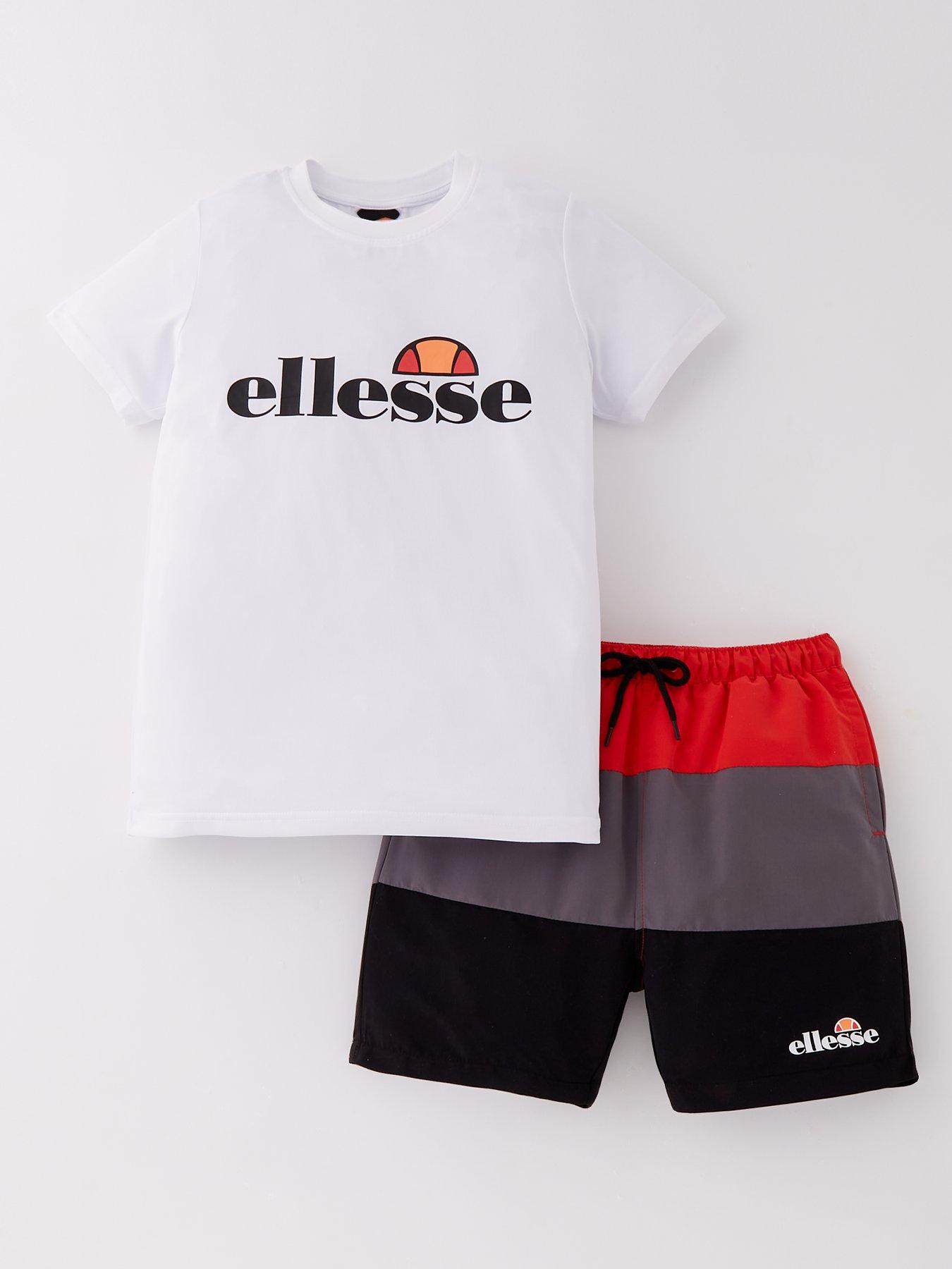 ellesse-junior-boys-vescia-t-shirt-amp-swimshort-set-white