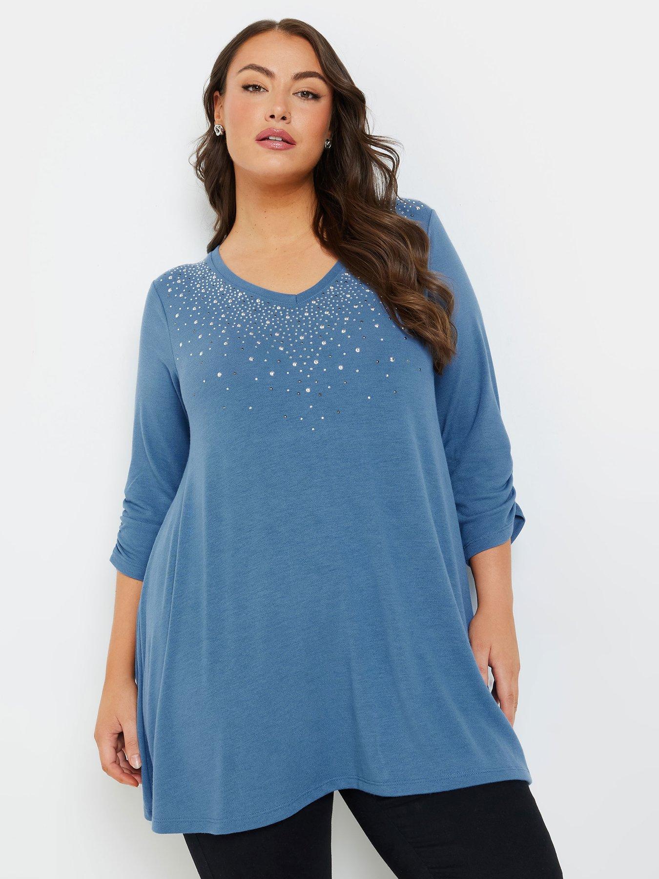 Image 1 of 4 of Yours Curve Studded Swing Top - Blue