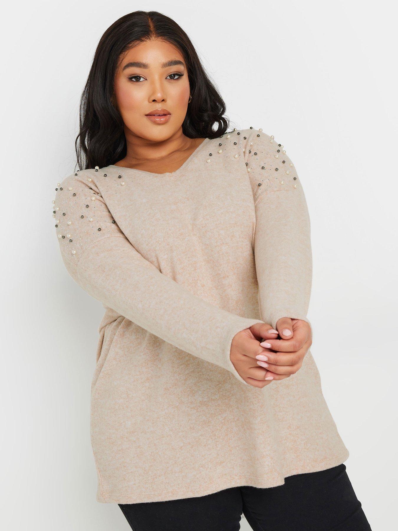 yours-curve-pearl-drop-shoulder-jumper-brown