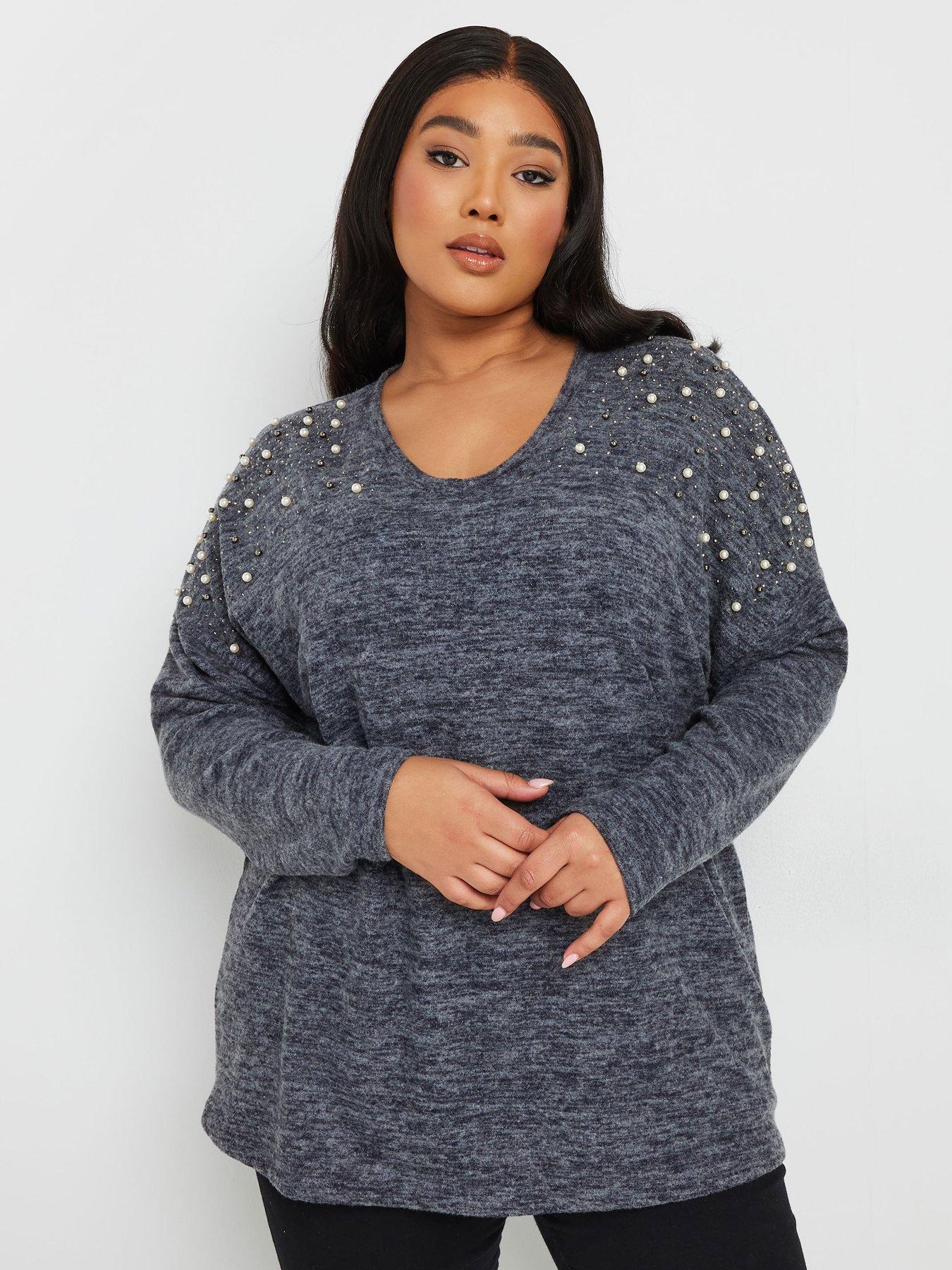 yours-curve-pearl-drop-shoulder-jumper-blue