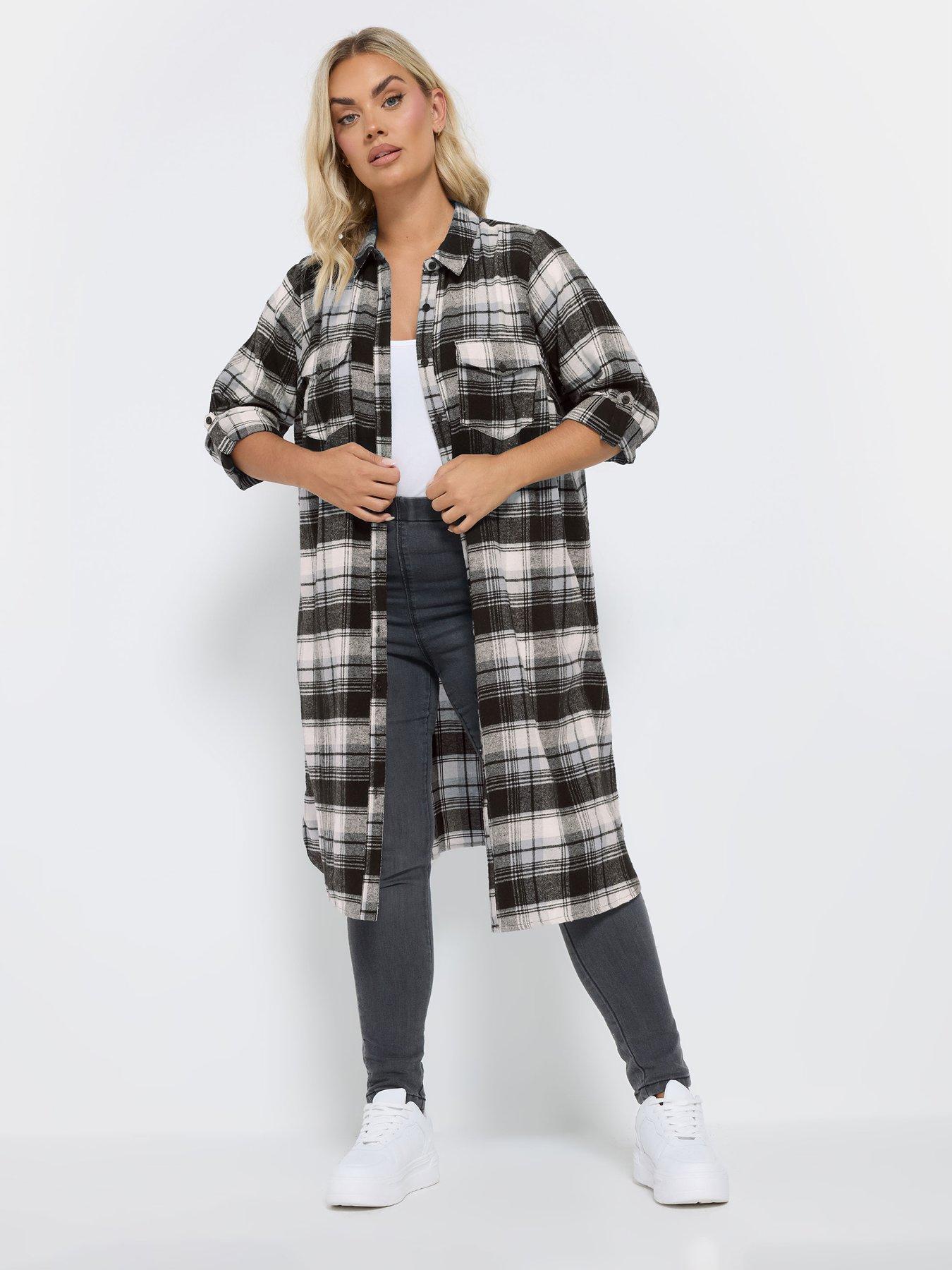 yours-curve-maxi-check-shirt-black
