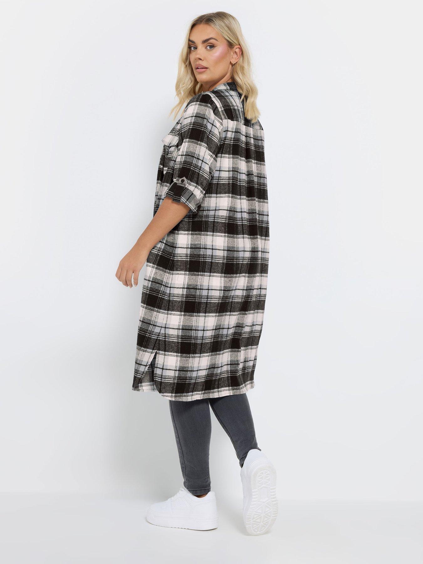 yours-curve-maxi-check-shirt-blackstillFront