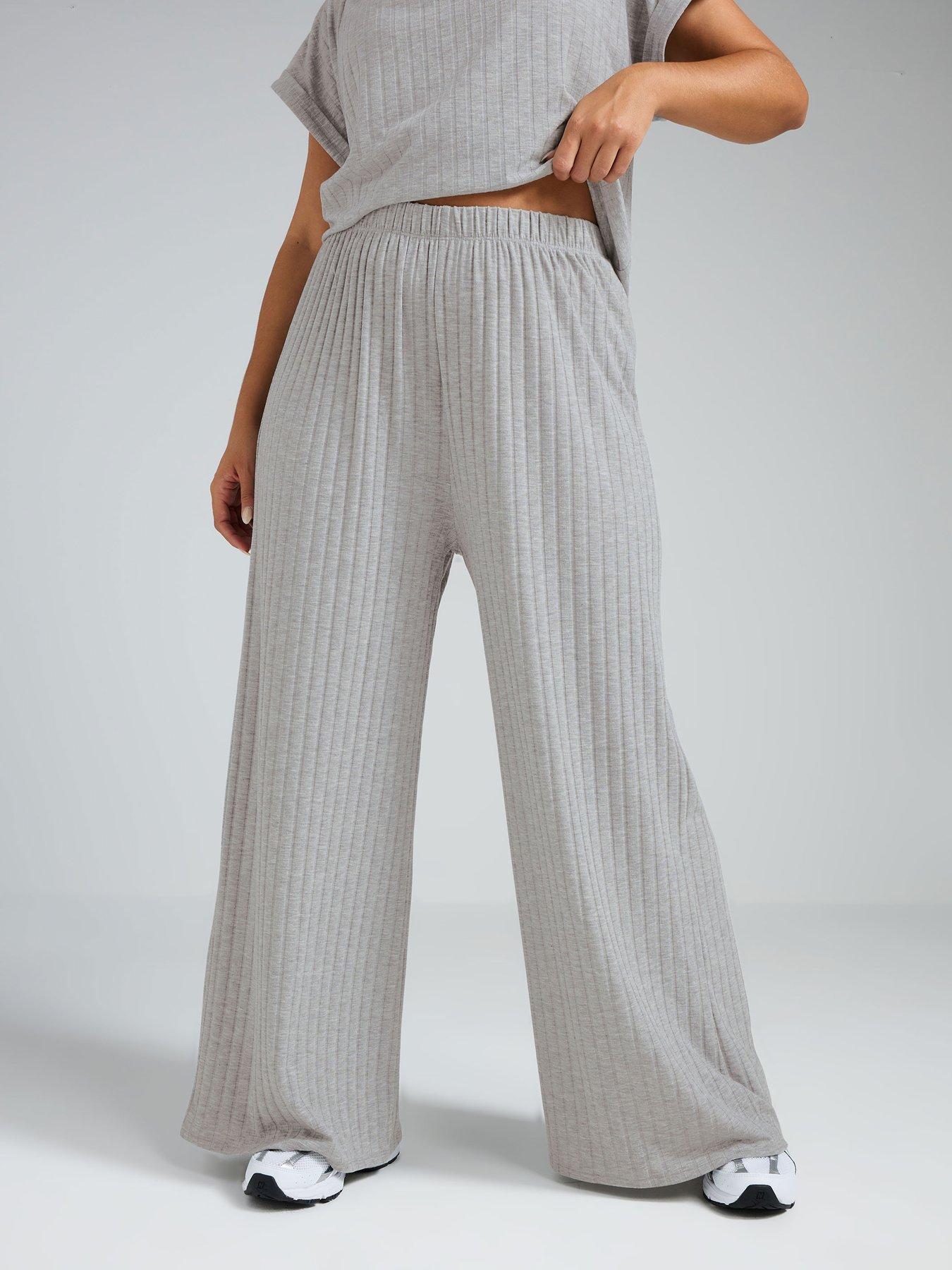 yours-curve-ribbed-wide-leg-trouser-grey