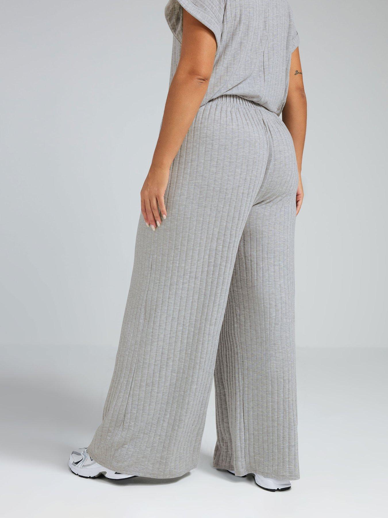 yours-curve-ribbed-wide-leg-trouser-greystillFront