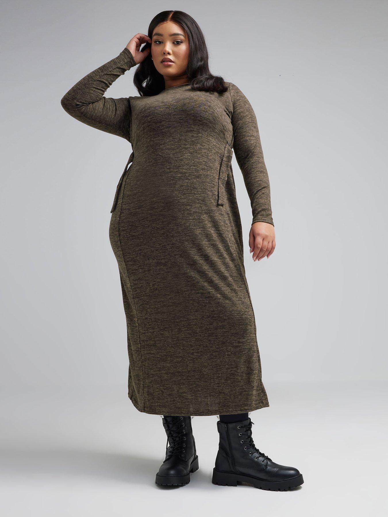 yours-curve-waist-detail-knitted-dress-brown