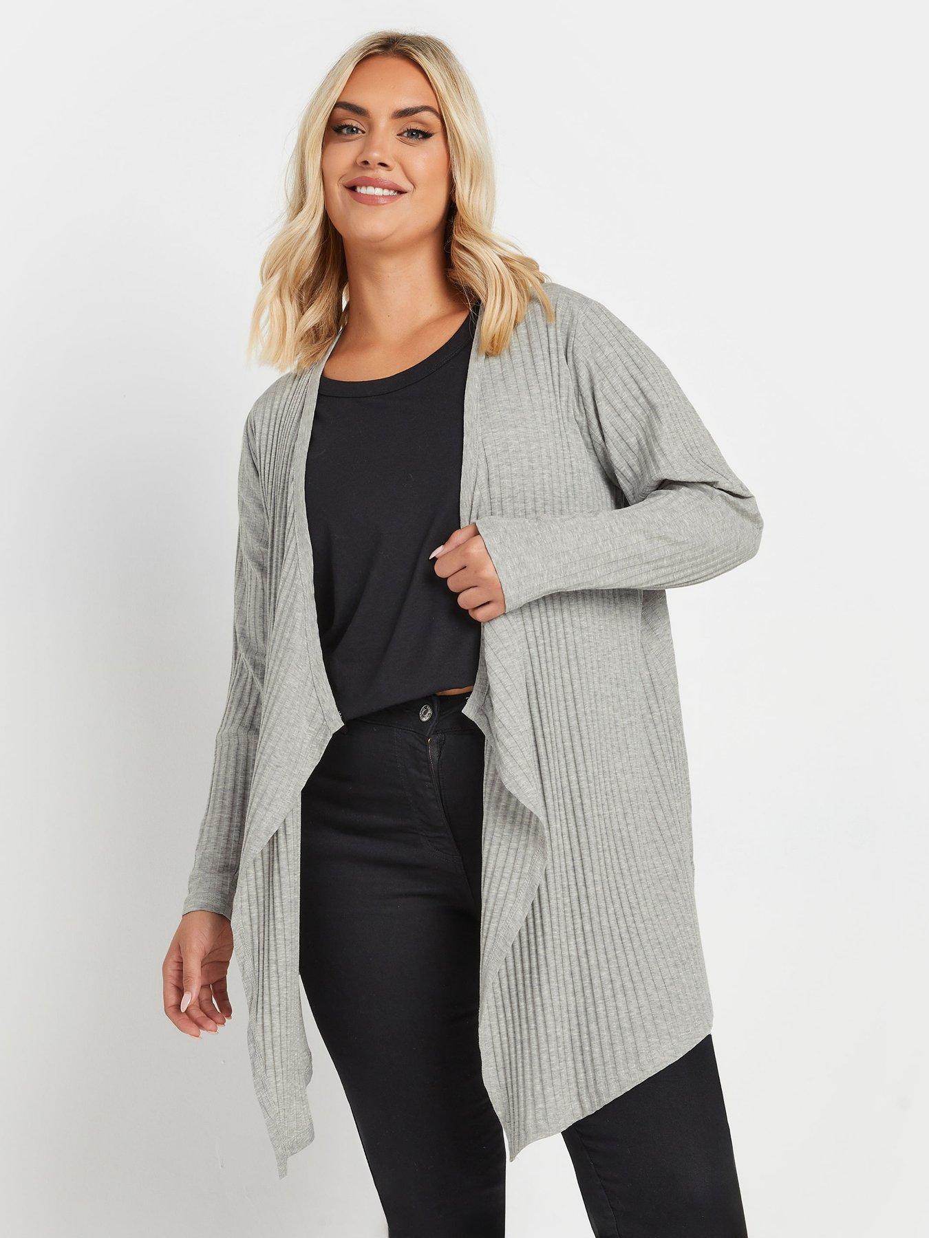 Image of Yours Curve Ribbed Waterfall Soft Feel Cardigan - Grey
