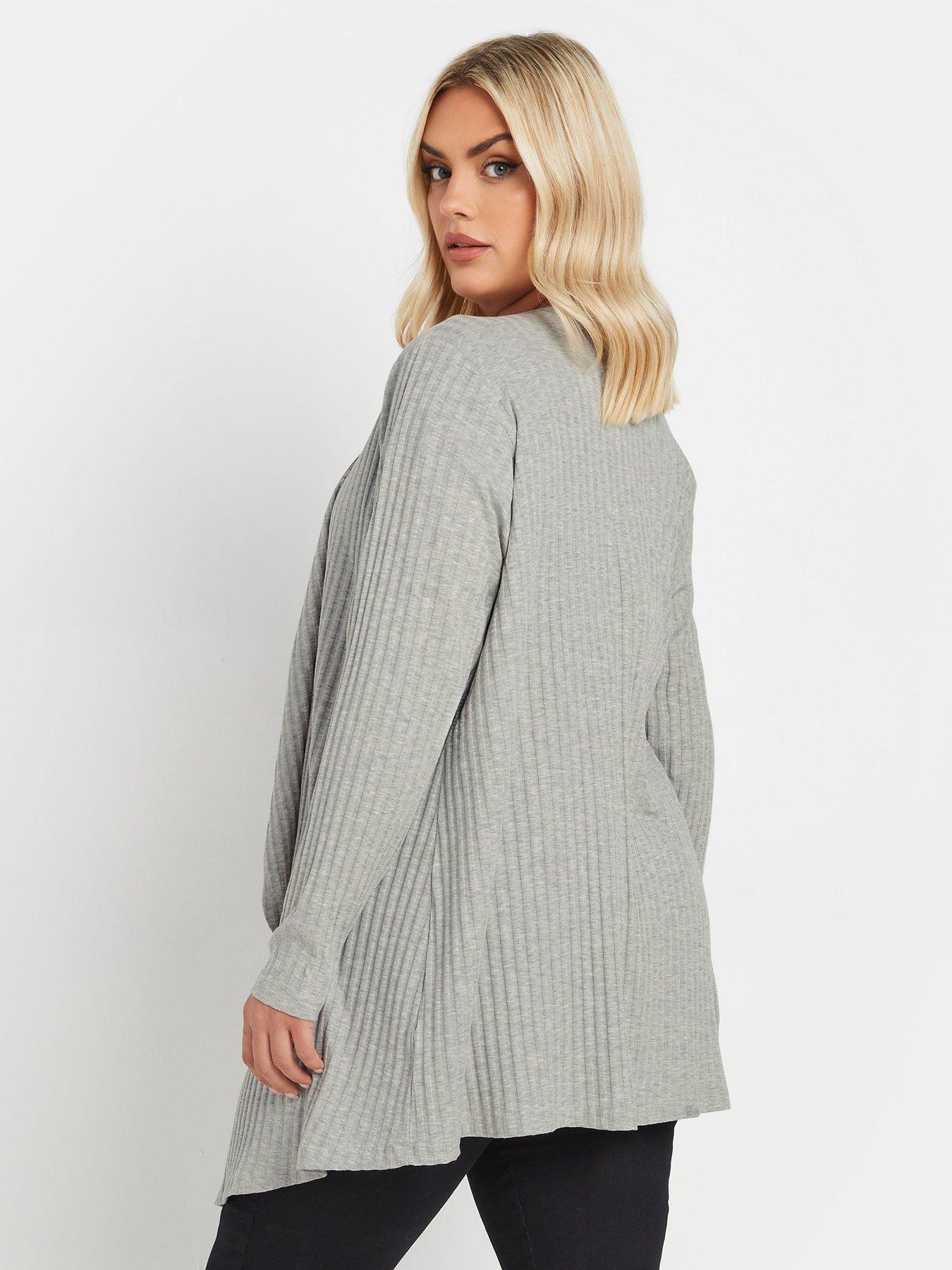 yours-curve-ribbed-waterfall-soft-feel-cardigan-greystillFront